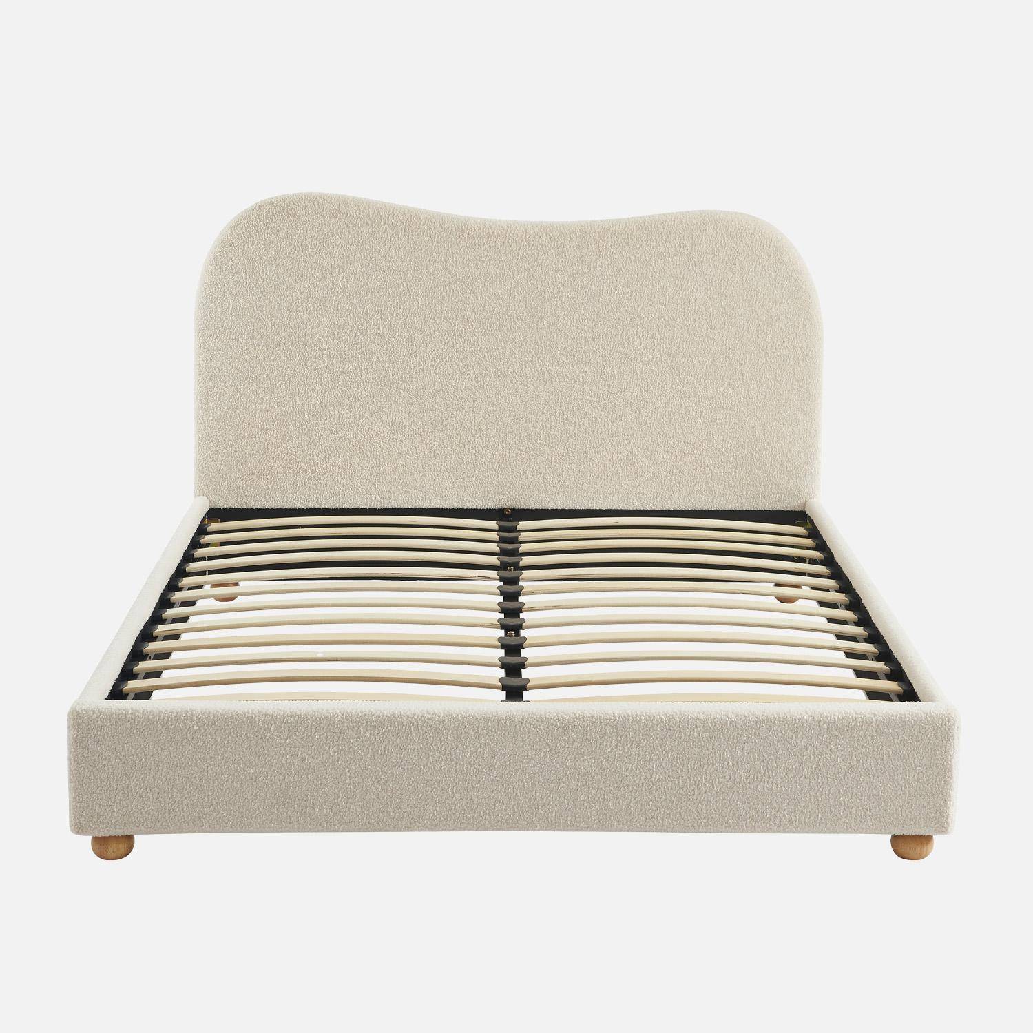 Bett mit Lattenrost und Kopfteil, weiß Bouclé-Bezug, B203 x T148 x H97cm - Aaron Photo2
