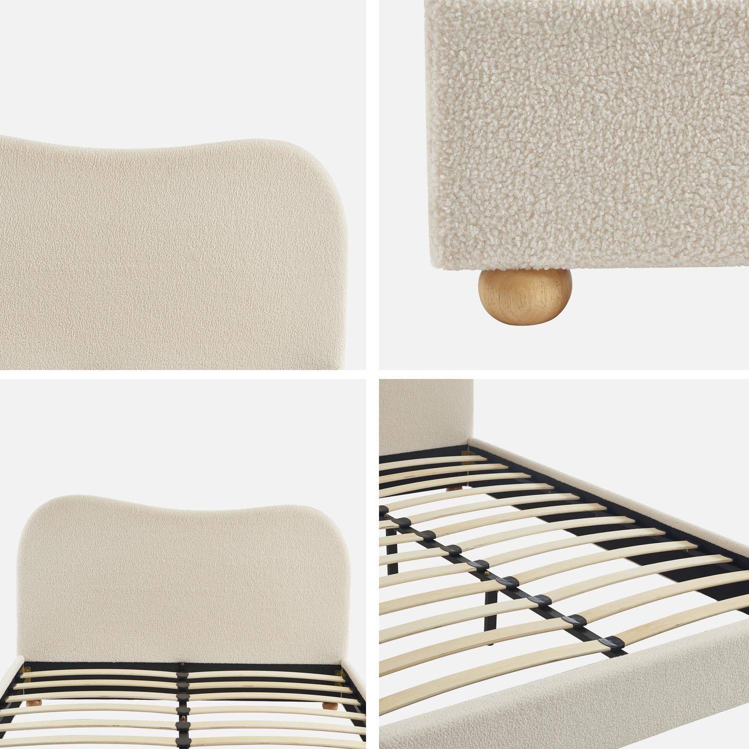 Bett mit Lattenrost und Kopfteil, weiß Bouclé-Bezug, B203 x T148 x H97cm - Aaron Photo3