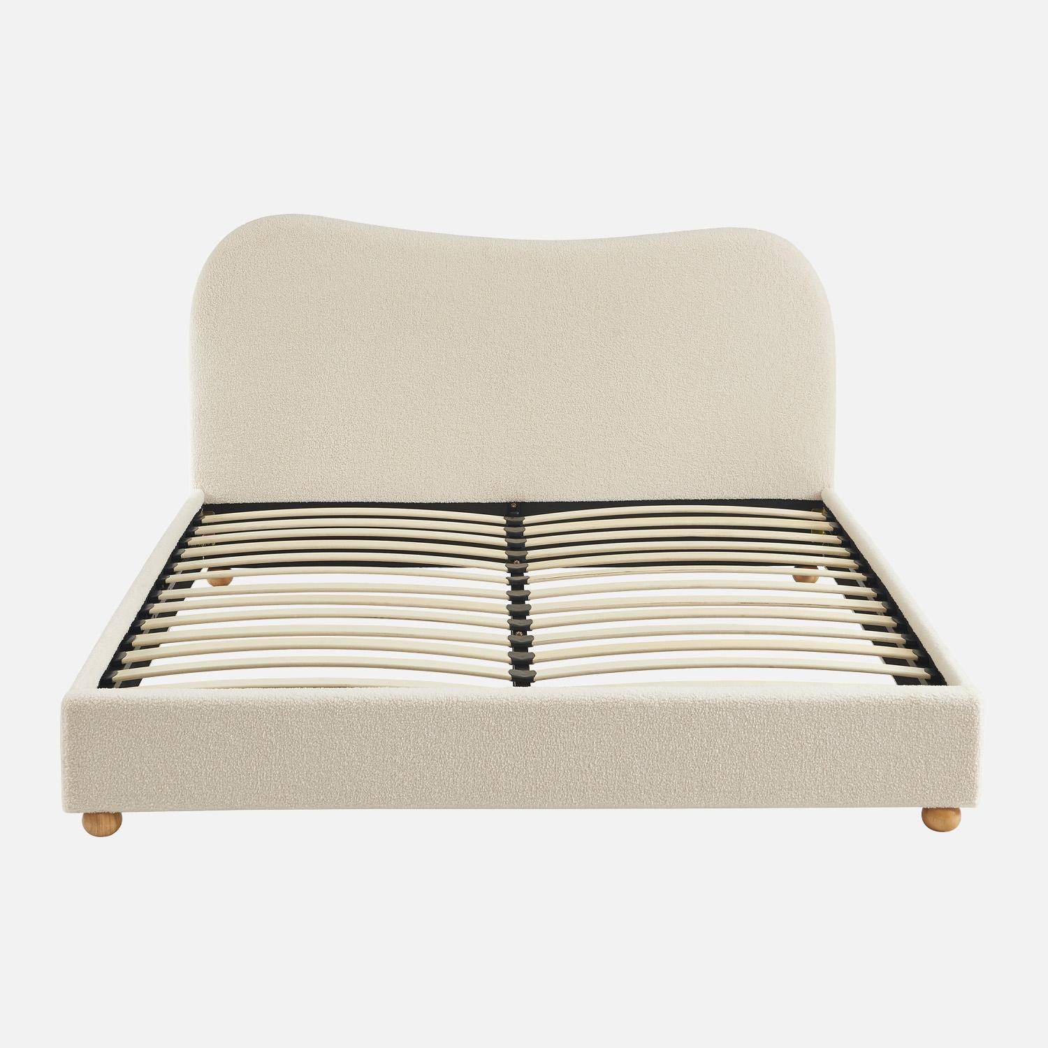 Bett mit Lattenrost und Kopfteil, weißer Bouclé-Bezug, B214.5 x T168 x H97cm - Aaron Photo2
