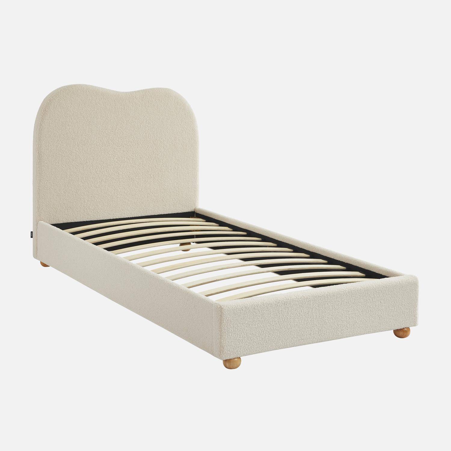 Bed met lattenbodem en hoofdeinde, afwerking bouclé wit, B204 x D98 x H96.5cm Photo1