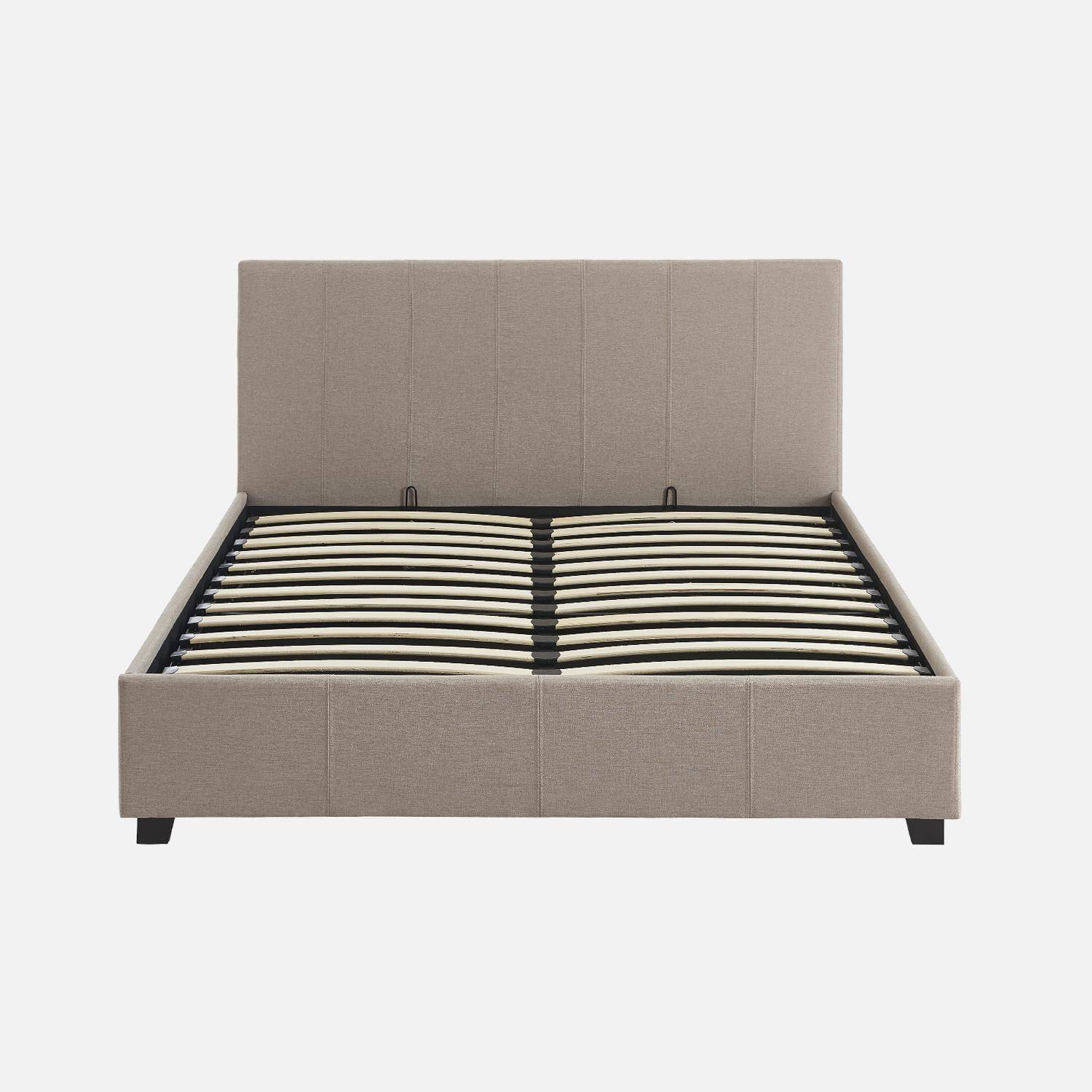 Bed met lattenbodem en hoofdeinde, afgewerkt met beige stof, B 202 x D 148 x H 86cm,sweeek,Photo4