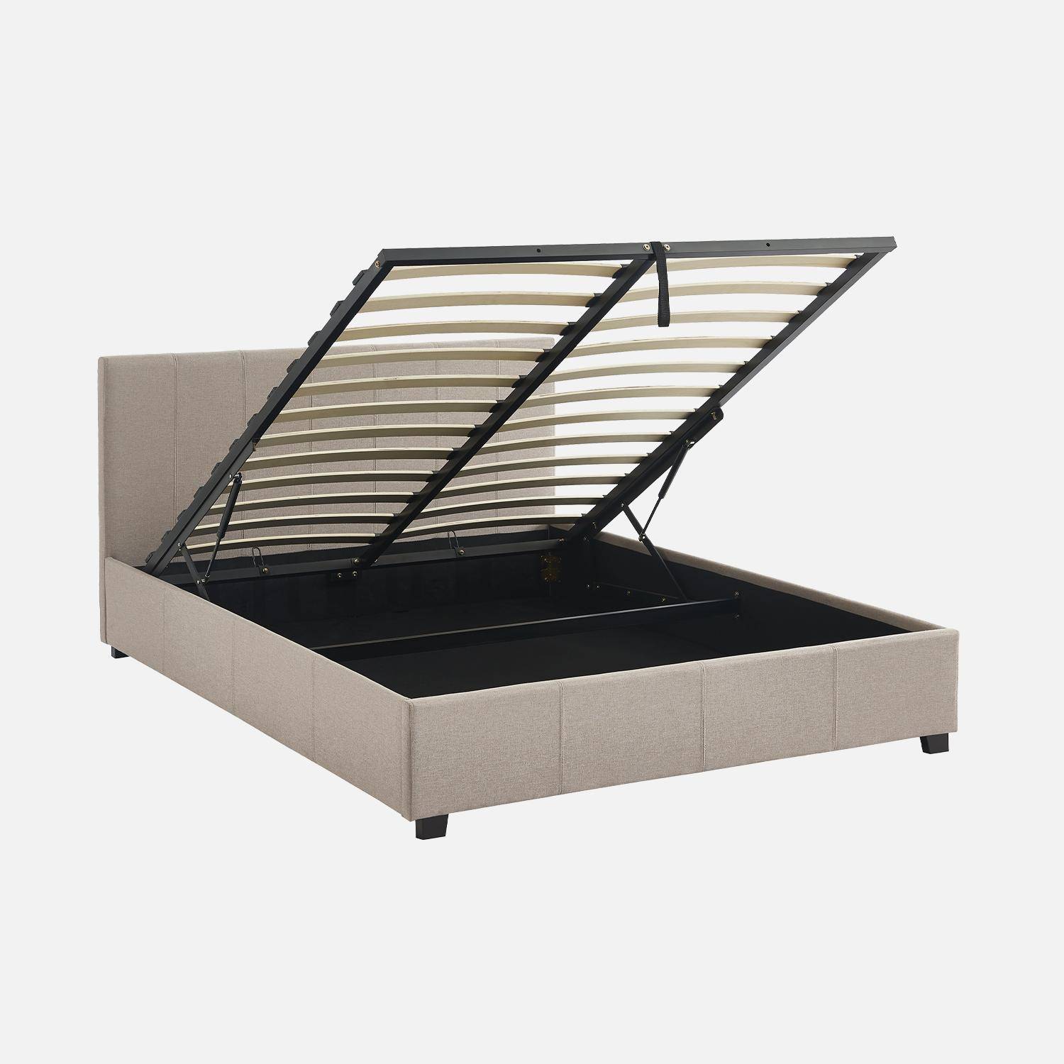 Bed met lattenbodem en hoofdeinde, afgewerkt met beige stof, B 202 x D 148 x H 86cm,sweeek,Photo2