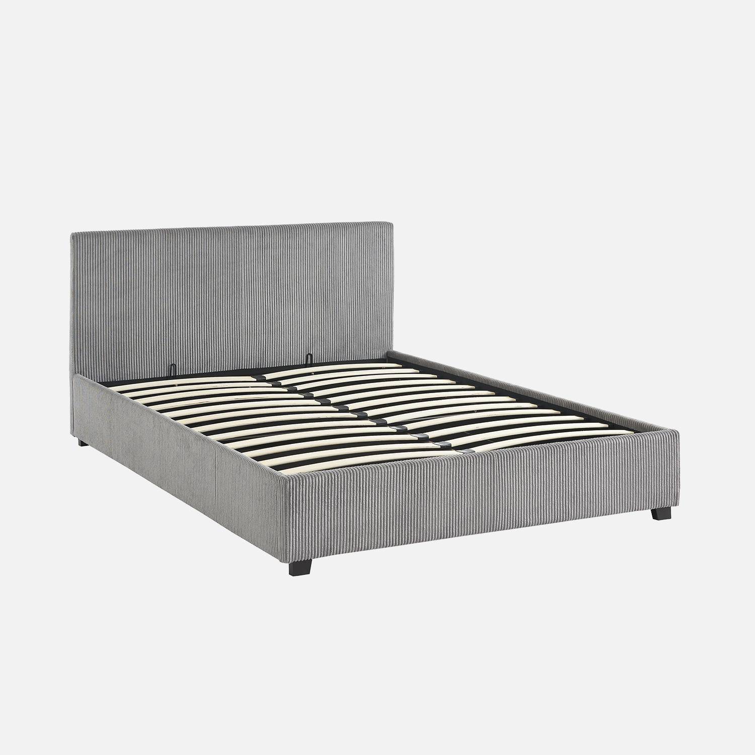 Bed met lattenbodem en hoofdeinde, afgewerkt in grijs corduroy, B 202 x D 148 x H 86cm Photo2