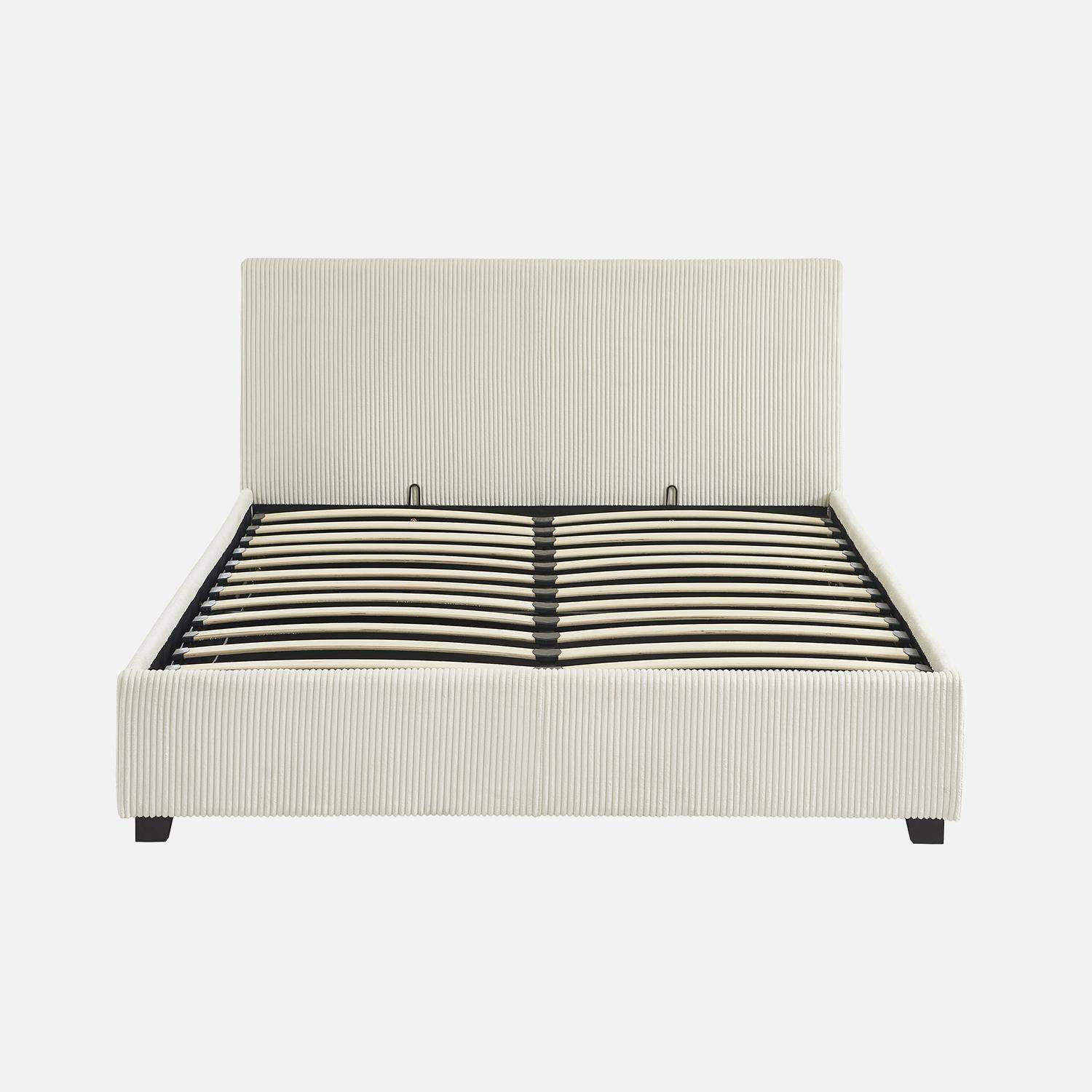 Bed met lattenbodem en hoofdeinde, afwerking wit corduroy, B 202 x D 148 x H 86cm Photo3