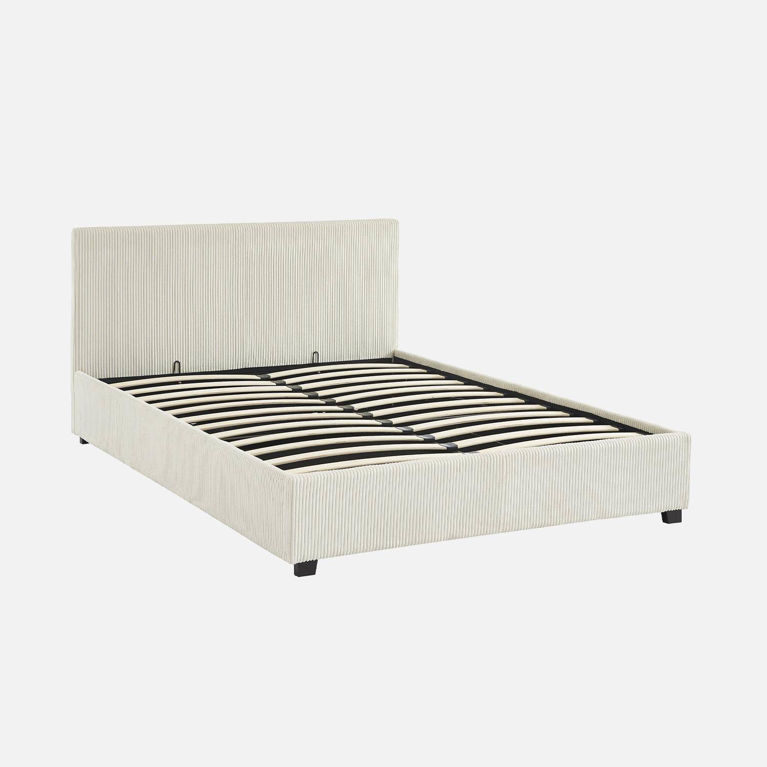 Bed met lattenbodem en hoofdeinde, afwerking wit corduroy, B 202 x D 148 x H 86cm Photo2