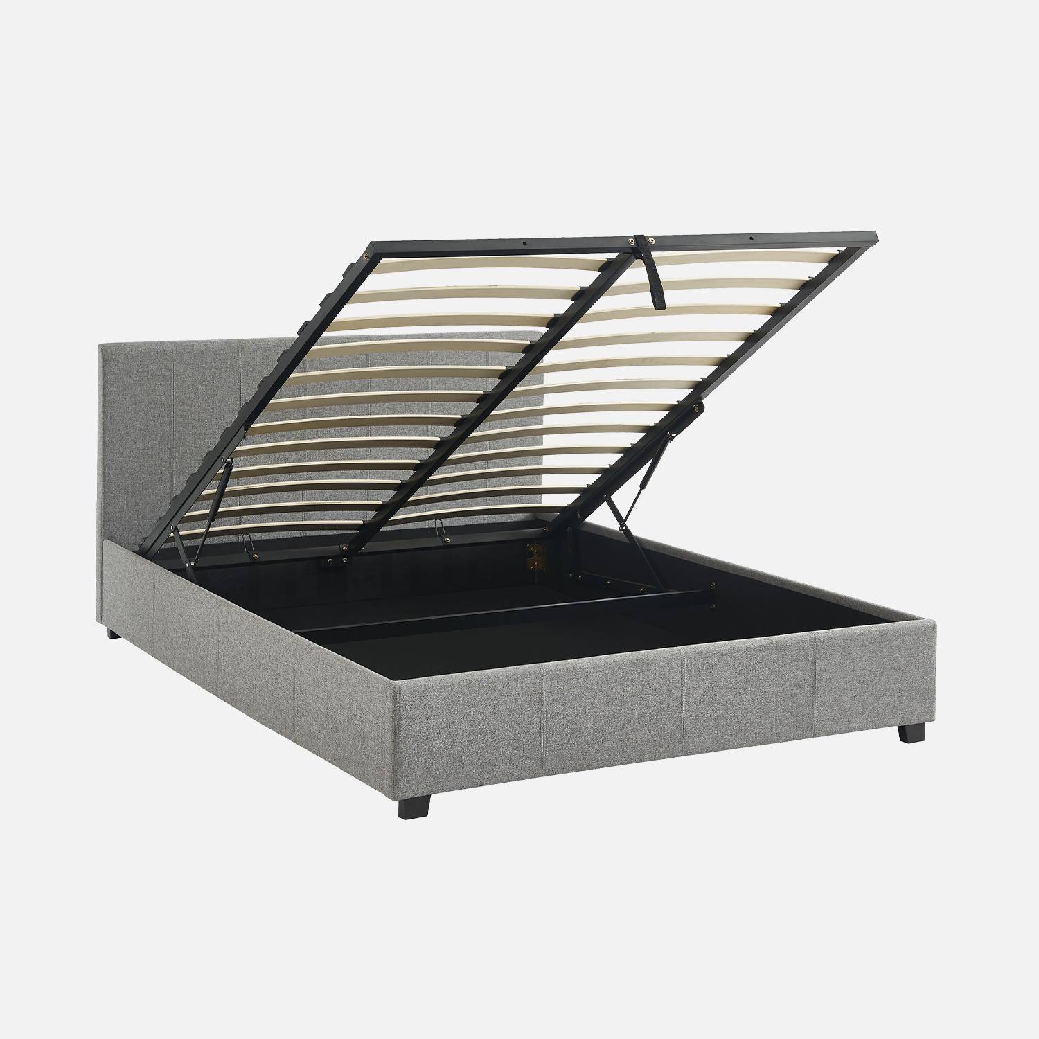 Bed met lattenbodem en hoofdeinde, afgewerkt met lichtgrijze stof, B 202 x D 148 x H 86cm Photo1