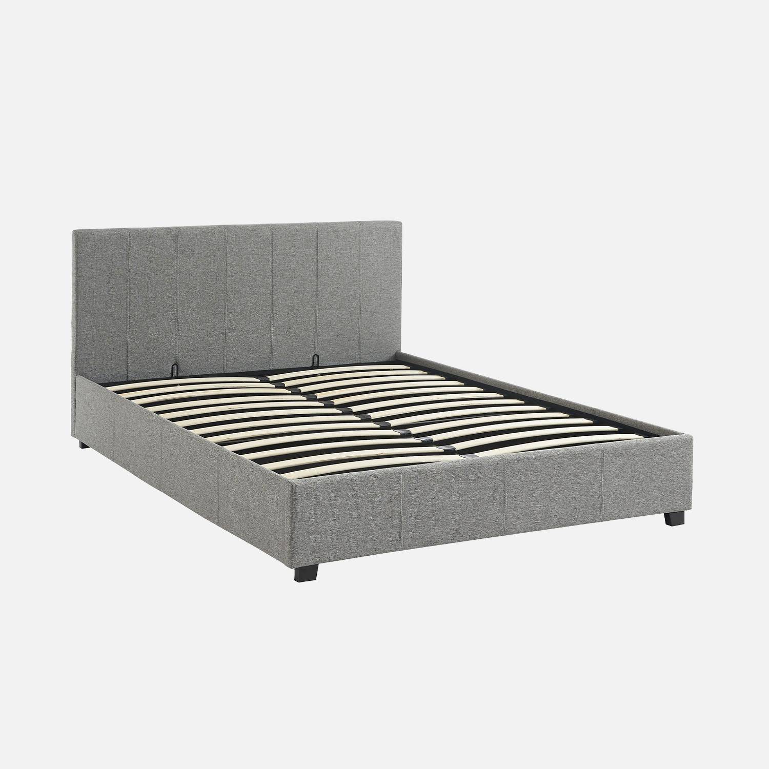 Bed met lattenbodem en hoofdeinde, afgewerkt met lichtgrijze stof, B 202 x D 148 x H 86cm Photo2