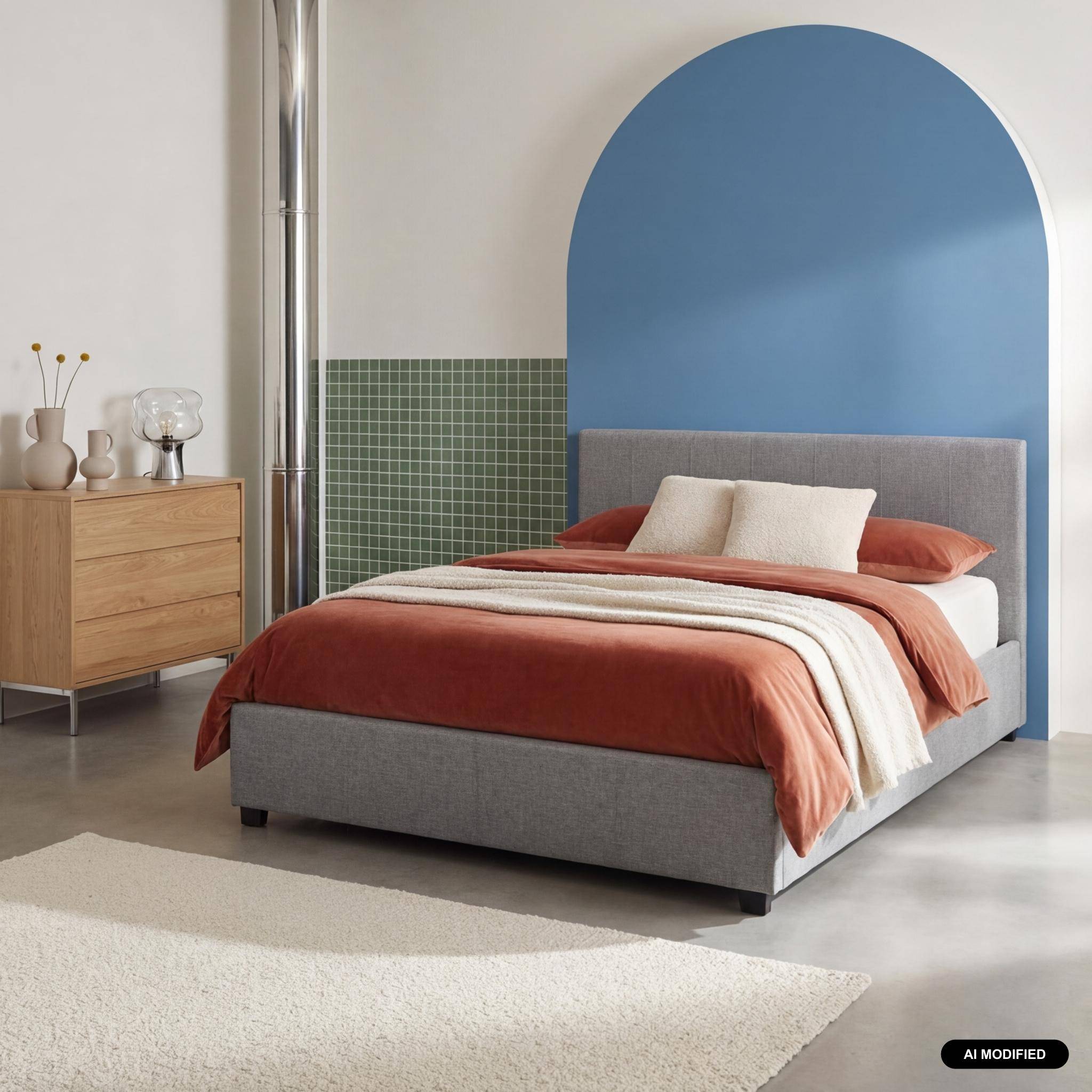 Boxbett mit Lattenrost und Kopfteil, Stoffbezug in hellgrau, B 202 x T 148 x H 86cm,sweeek,Photo1
