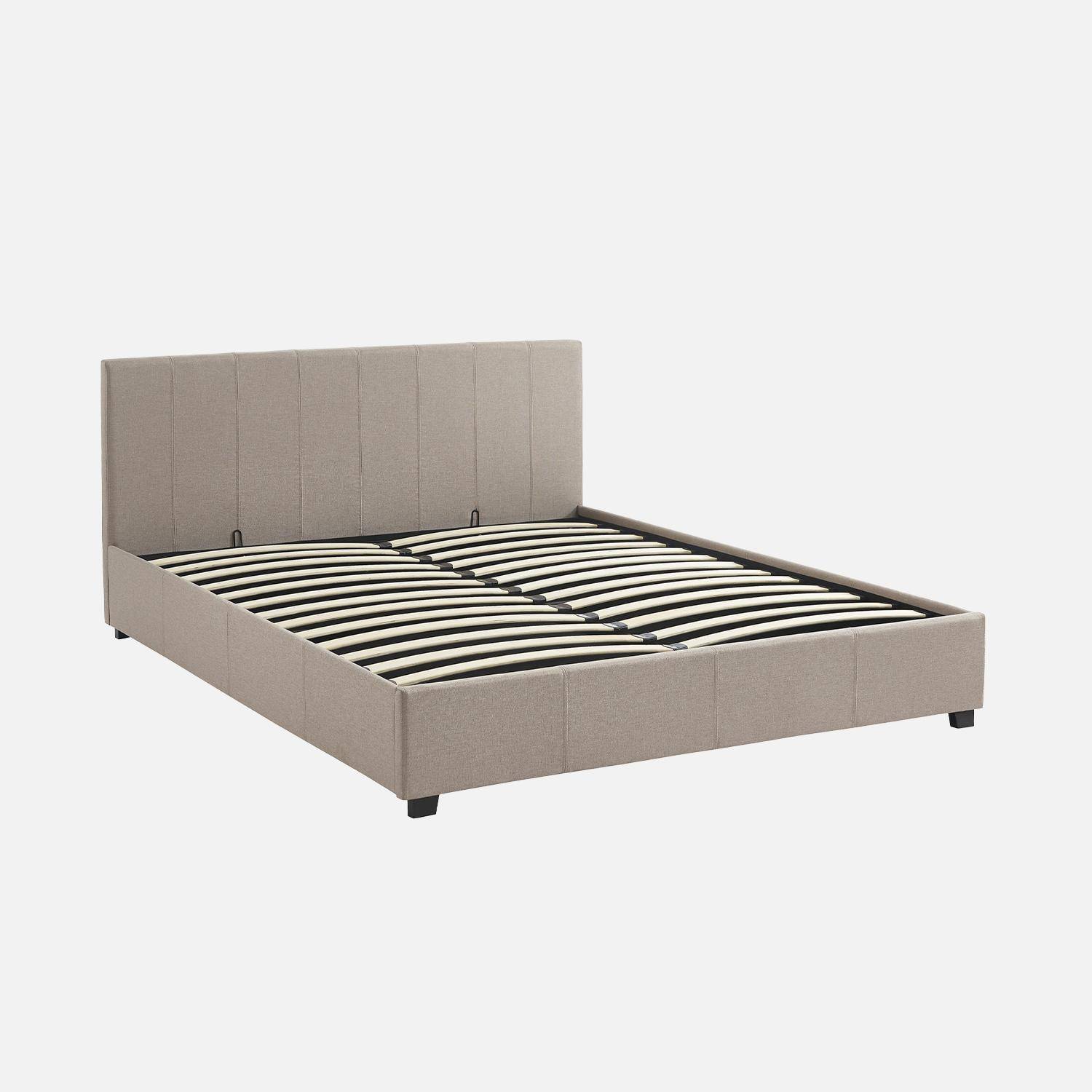 Letto contenitore con testiera 160 x 200 cm - Porta USB + LED - Tessuto