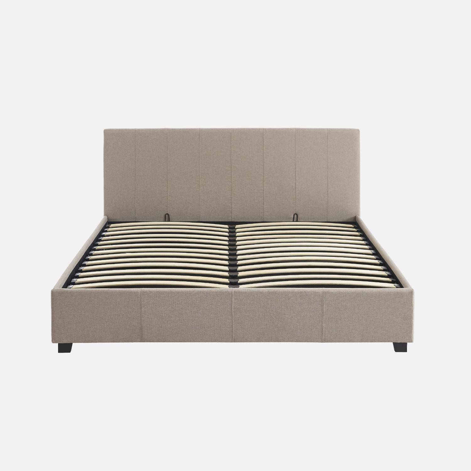 Lit coffre avec sommier à lattes et tête de lit, finition tissu beige, L211 x P168 x H86cm Photo3
