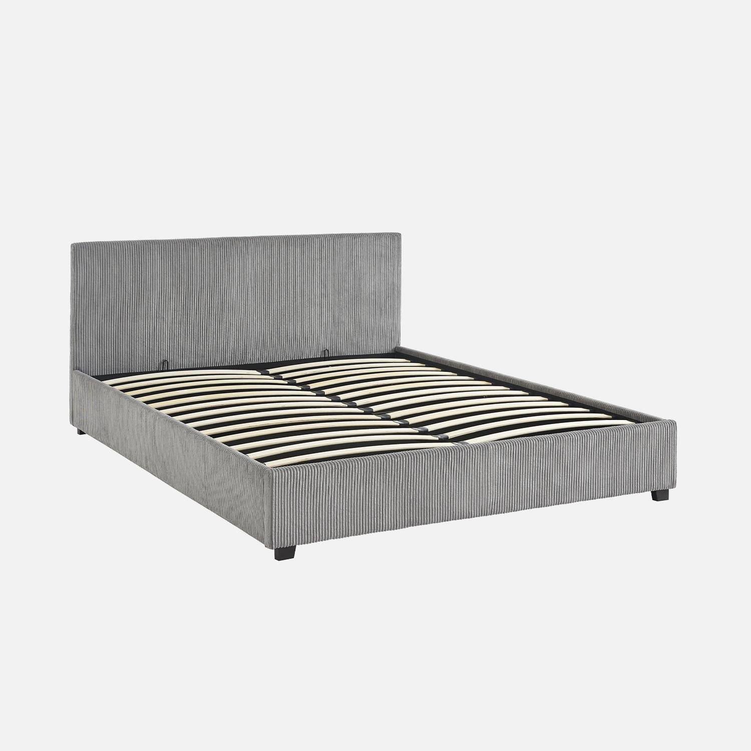 Bed met lattenbodem en hoofdeinde, afgewerkt in grijs corduroy, B 211 x D 168 x H 86cm Photo2