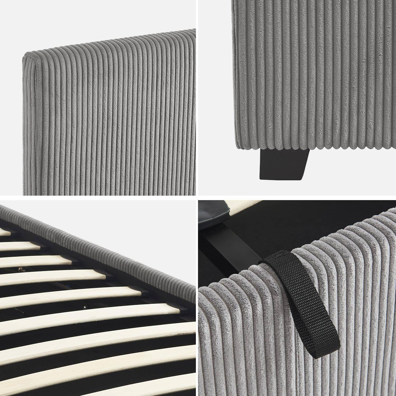 Bed met lattenbodem en hoofdeinde, afgewerkt in grijs corduroy, B 211 x D 168 x H 86cm,sweeek,Photo4