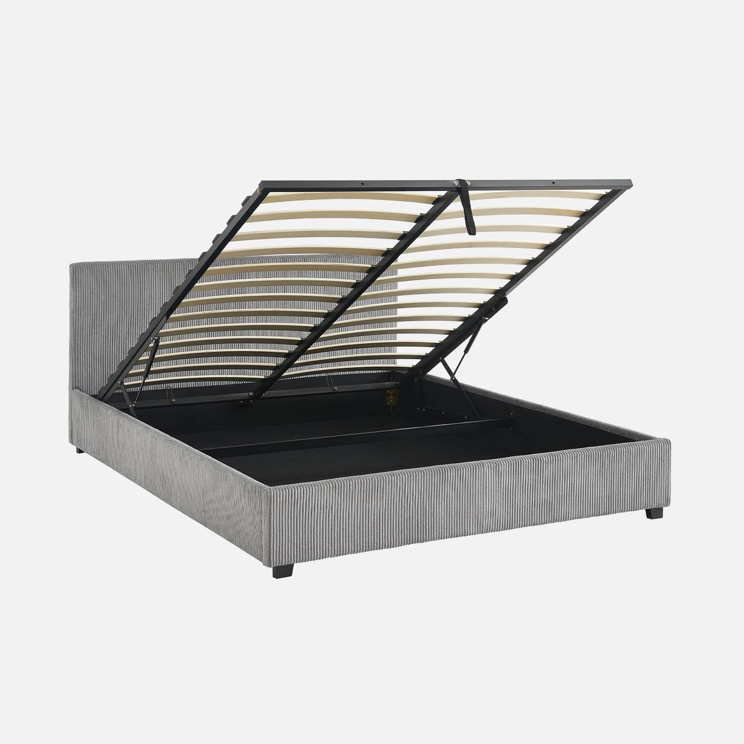 Bed met lattenbodem en hoofdeinde, afgewerkt in grijs corduroy, B 211 x D 168 x H 86cm Photo1