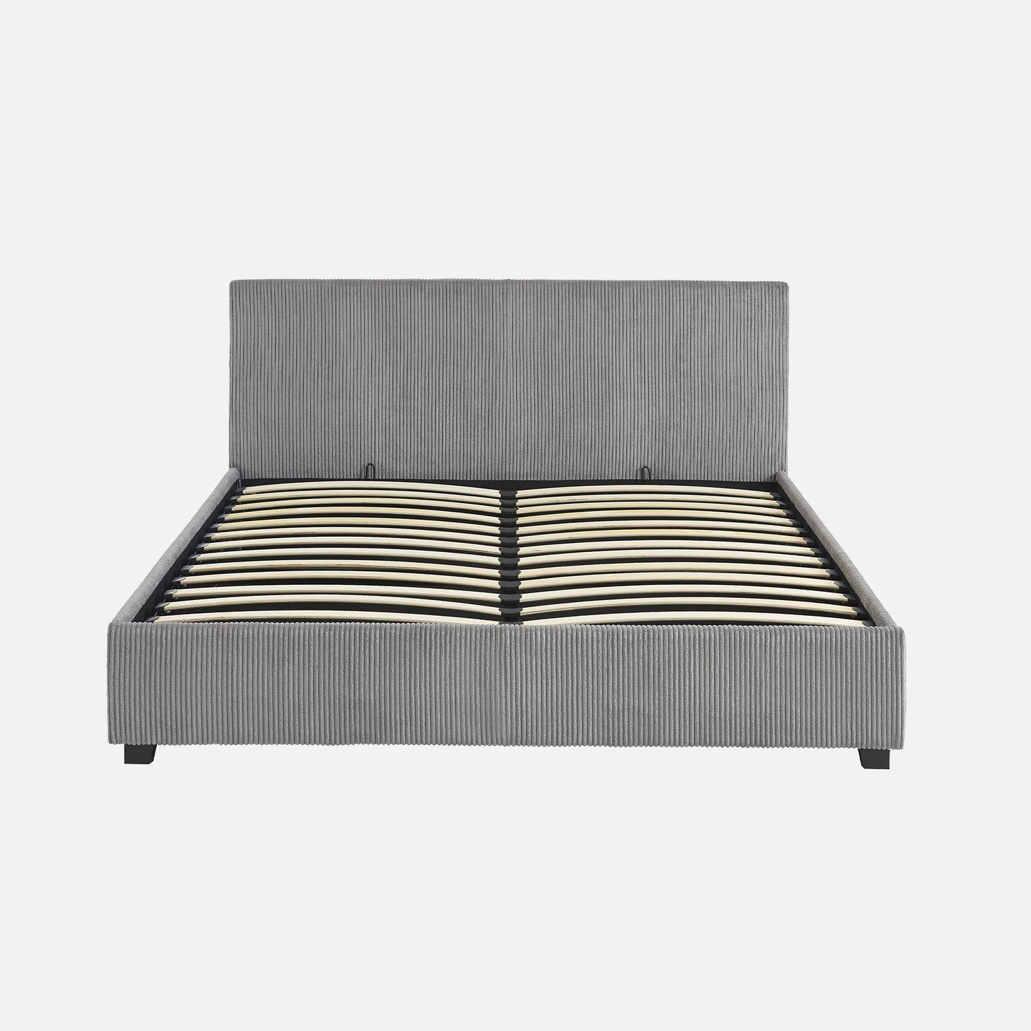 Cama con somier abatible y cabecero 160x200cm, acabado en pana fina Gris - 211x168x86 cm,sweeek,Photo4