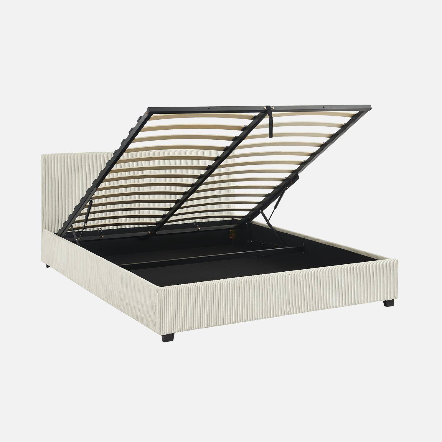 Cama con somier abatible y cabecero 160x200cm, acabado en pana fina Blanco - 211x168x86 cm,sweeek,Photo2
