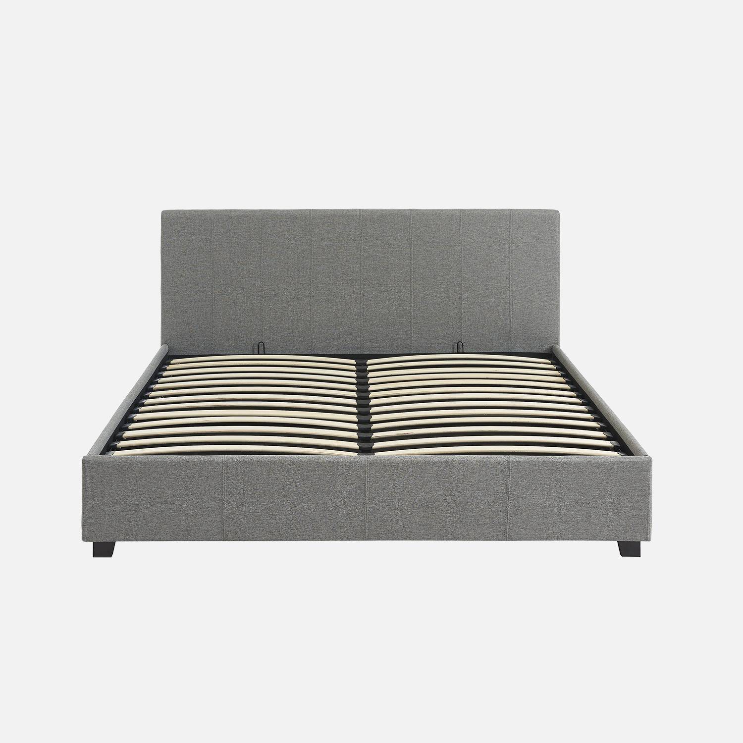 Lit coffre avec sommier à lattes et tête de lit, finition tissu gris clair, L211 x P168 x H86cm Photo3