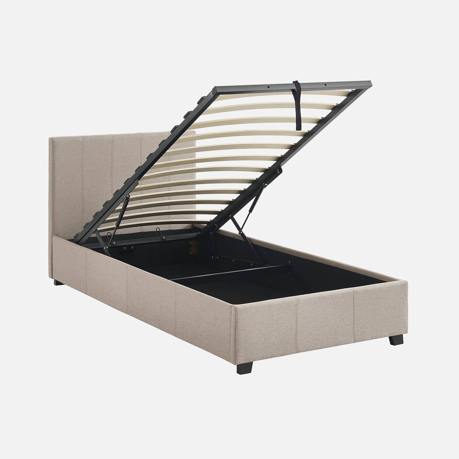 Bed met lattenbodem en hoofdeinde, afgewerkt met beige stof, B 202 x D 97,5 x H 86cm,sweeek,Photo2