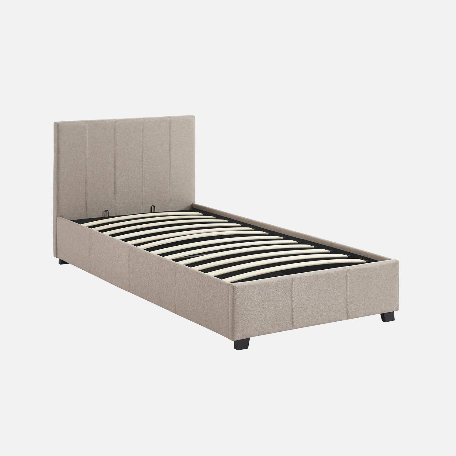 Bed met lattenbodem en hoofdeinde, afgewerkt met beige stof, B 202 x D 97,5 x H 86cm Photo2