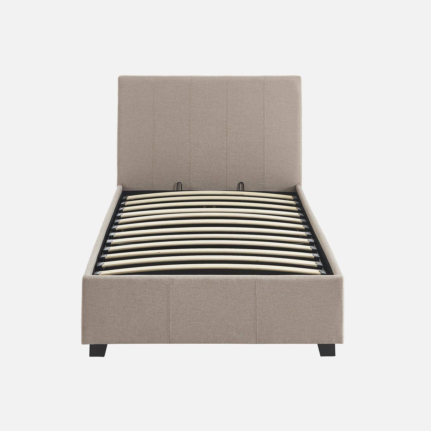 Bed met lattenbodem en hoofdeinde, afgewerkt met beige stof, B 202 x D 97,5 x H 86cm,sweeek,Photo4