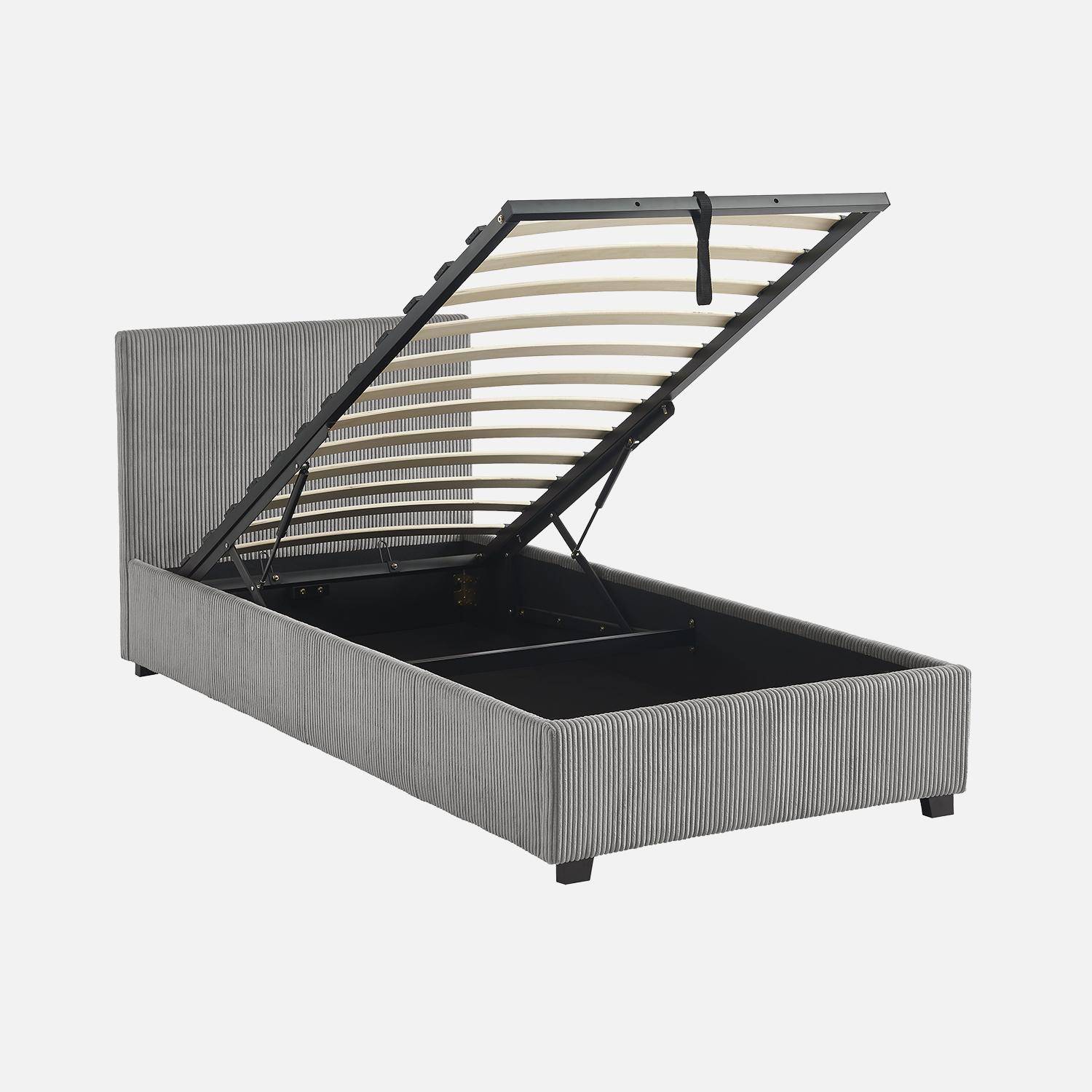 Letto con rete e testata pieghevoli 90x190cm, velluto a coste fini, Avalon, Grigio, 202x97.5x86 cm,sweeek,Photo2