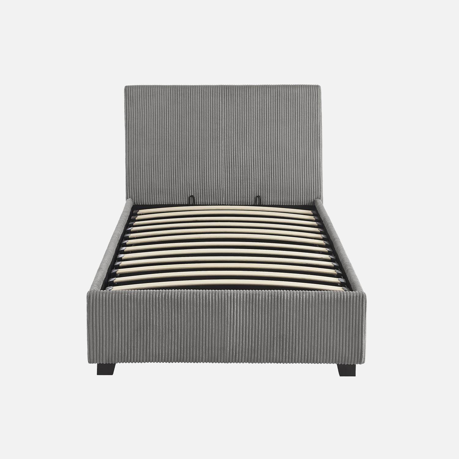 Letto con rete e testata pieghevoli 90x190cm, velluto a coste fini, Avalon, Grigio, 202x97.5x86 cm,sweeek,Photo4