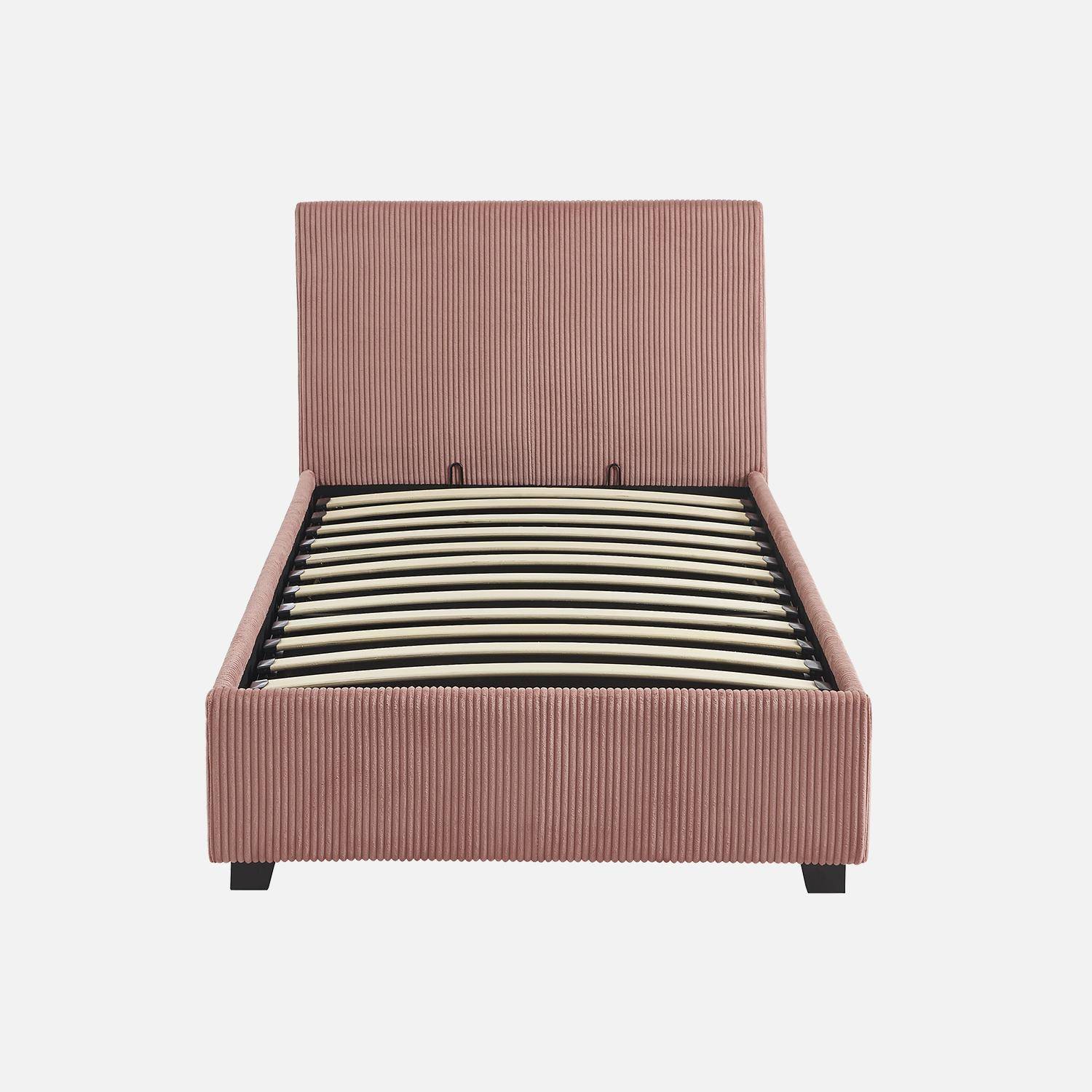 Cama con somier abatible y cabecero 90cm, acabado en pana fina, Avalon, Rosa, 202x97.5x86 cm Photo3