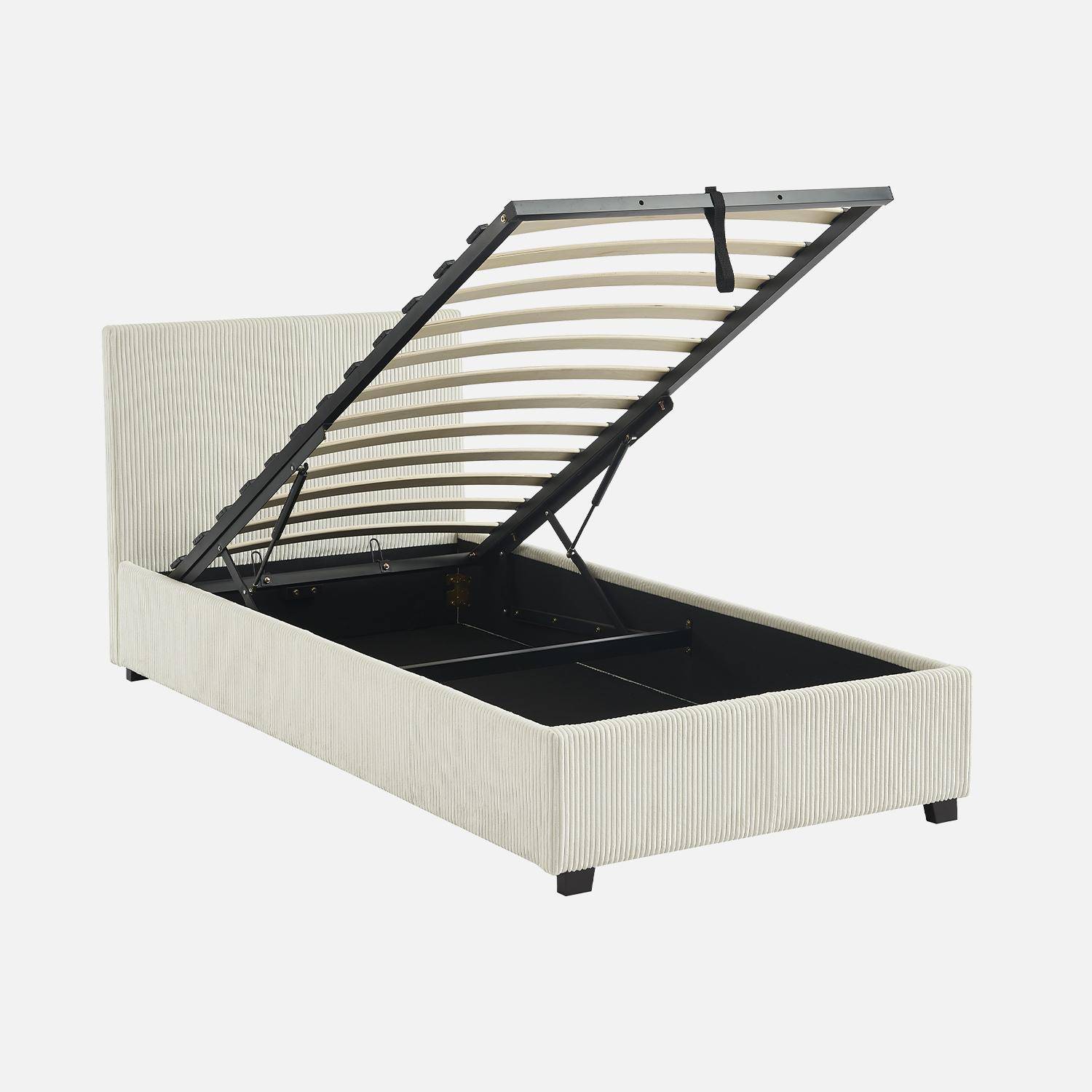 Bed met lattenbodem en hoofdeinde, afwerking wit corduroy, B 202 x D 97,5 x H 86cm,sweeek,Photo2