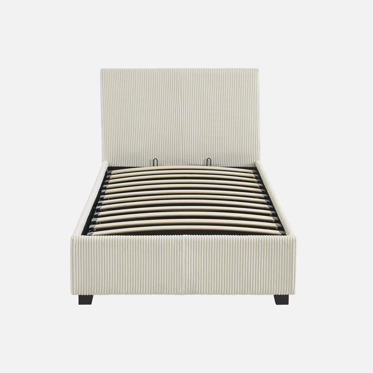 Bed met lattenbodem en hoofdeinde, afwerking wit corduroy, B 202 x D 97,5 x H 86cm,sweeek,Photo4