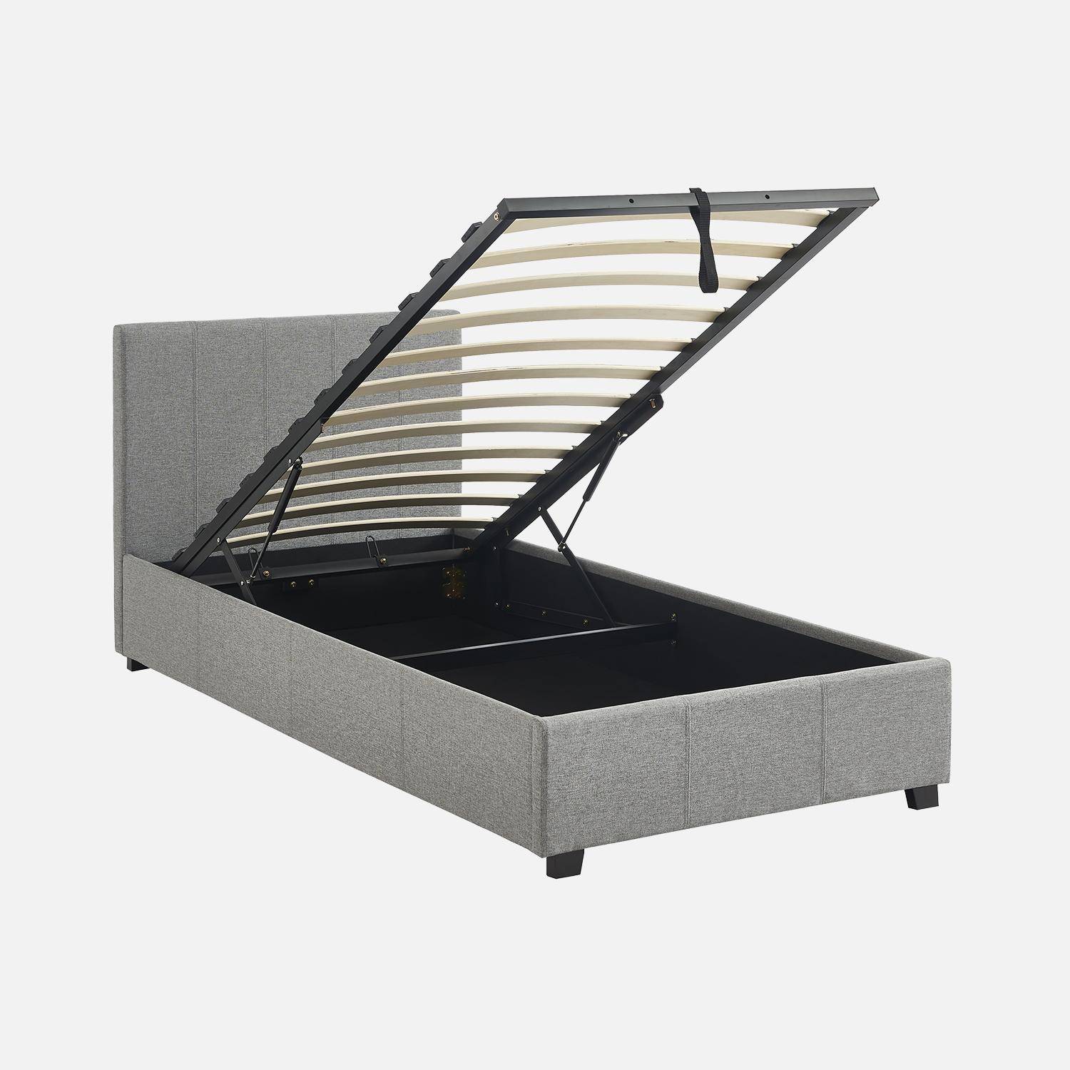 Bed met lattenbodem en hoofdeinde, afgewerkt met lichtgrijze stof, B 202 x D 97,5 x H 86cm,sweeek,Photo2