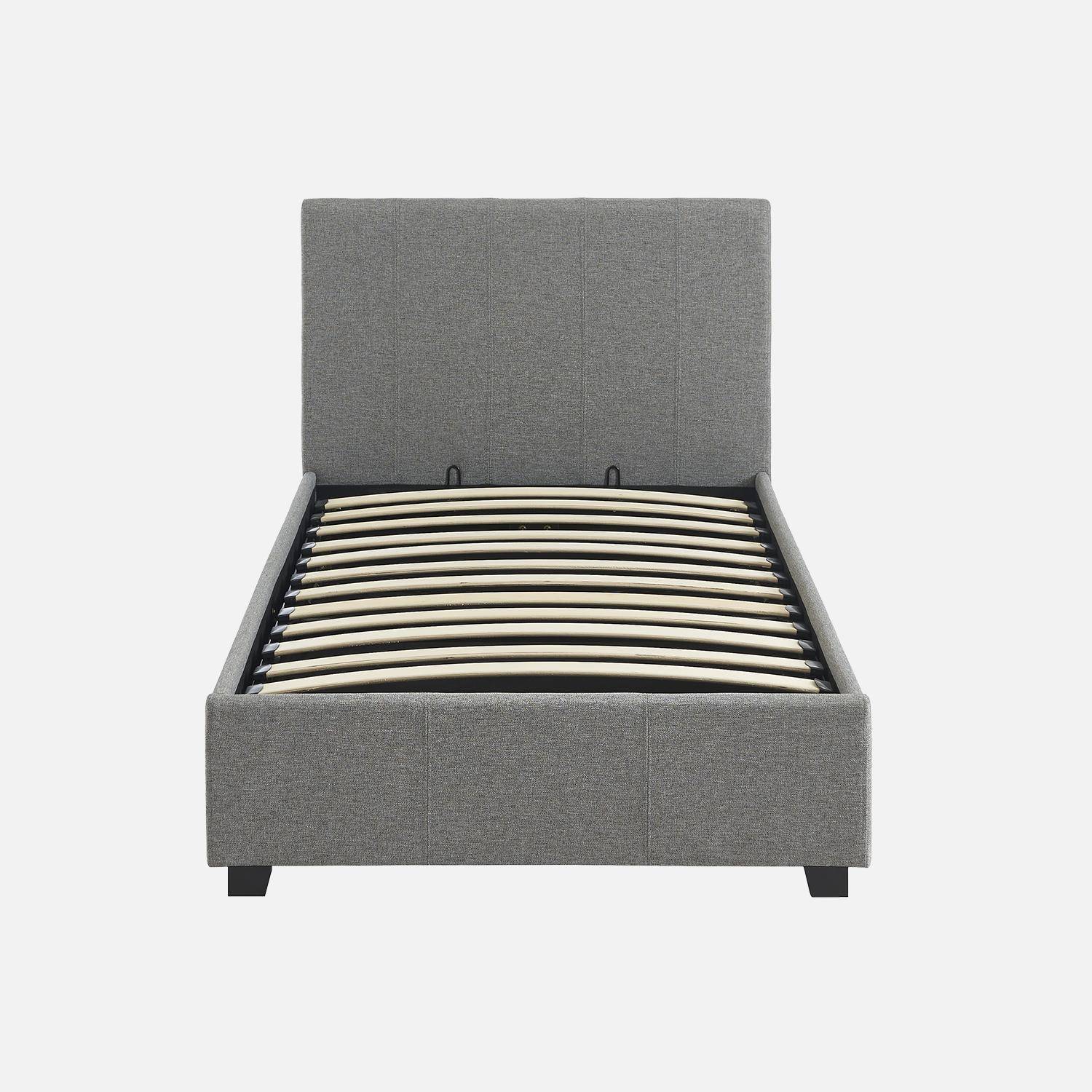 Bed met lattenbodem en hoofdeinde, afgewerkt met lichtgrijze stof, B 202 x D 97,5 x H 86cm,sweeek,Photo4