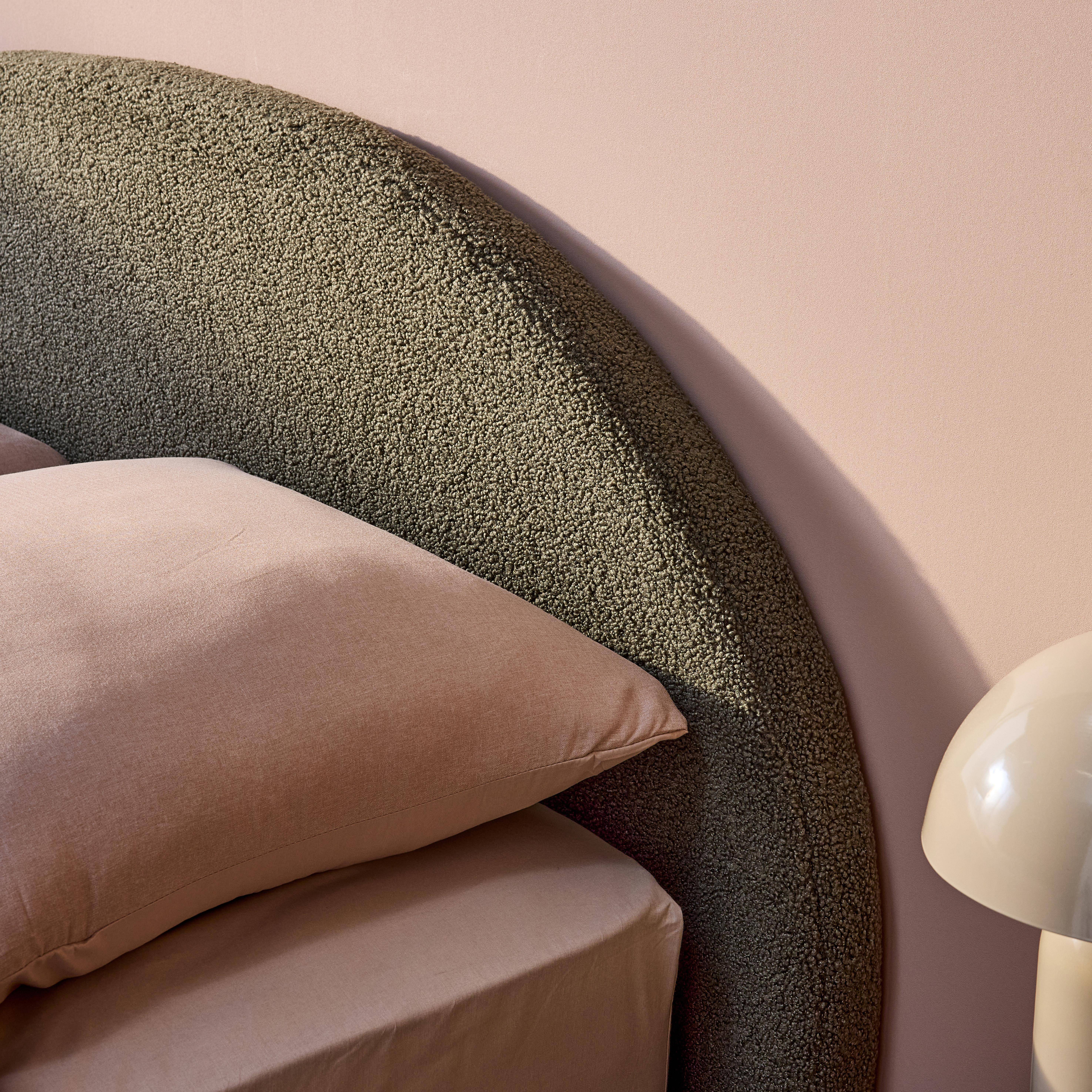 Struttura letto con contenitore e testiera 140cm, imbottita bouclé, Cameron, Verde kaki, 206x153.5x102 cm Photo4