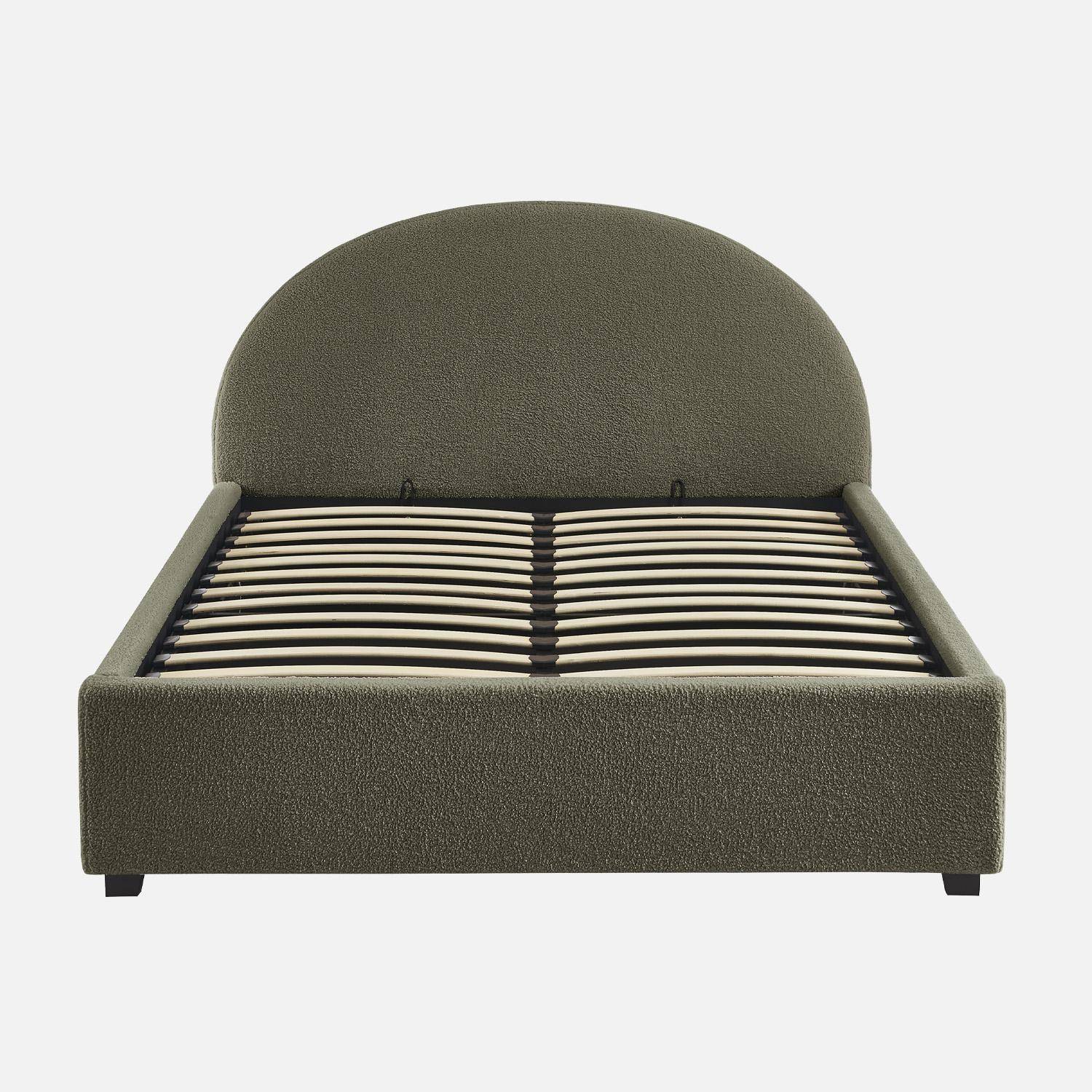 Struttura letto con contenitore e testiera 140cm, imbottita bouclé, Cameron, Verde kaki, 206x153.5x102 cm,sweeek,Photo7