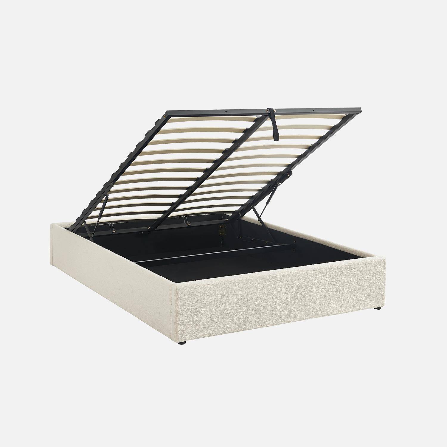 Bed met lattenbodem en hoofdeinde, bouclé afwerking, wit, B 204 x D 148 x H 32cm,sweeek,Photo2