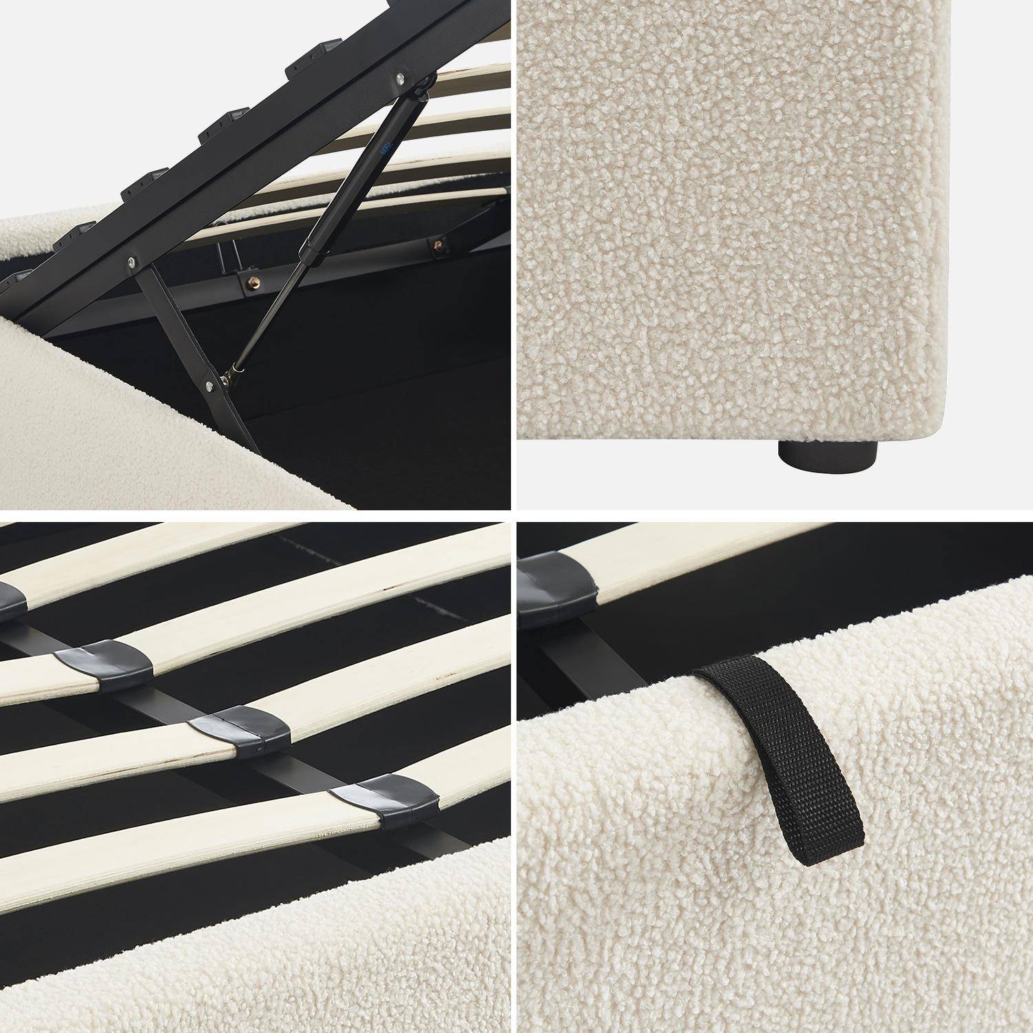 Bed met lattenbodem en hoofdeinde, bouclé afwerking, wit, B 204 x D 148 x H 32cm,sweeek,Photo4