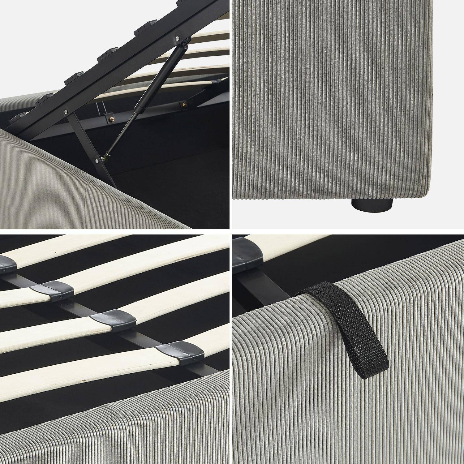 Bed met lattenbodem en hoofdeinde, afwerking grijs corduroy, B213 x D166,5 x H32cm Photo3