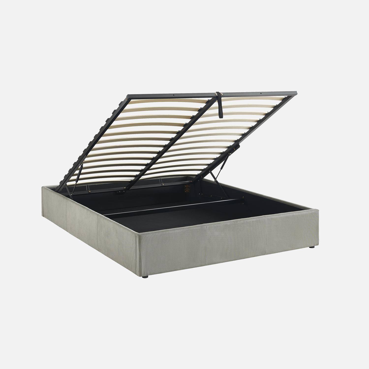 Bed met lattenbodem en hoofdeinde, afwerking grijs corduroy, B213 x D166,5 x H32cm Photo1
