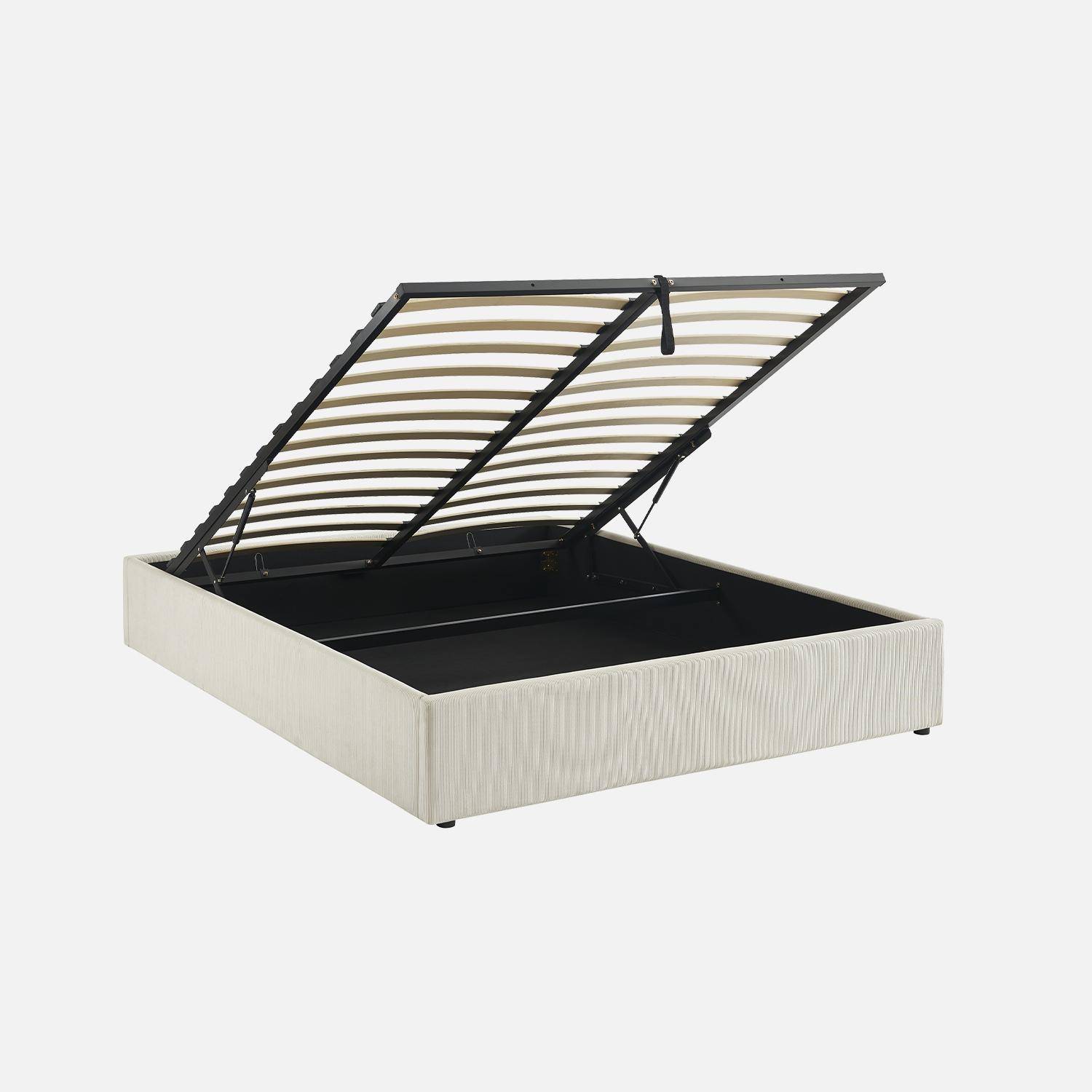 Boxbett mit Lattenrost und Kopfteil, weißer Cord-Bezug, B213 x T166.5 x H32cm - Devon Photo1
