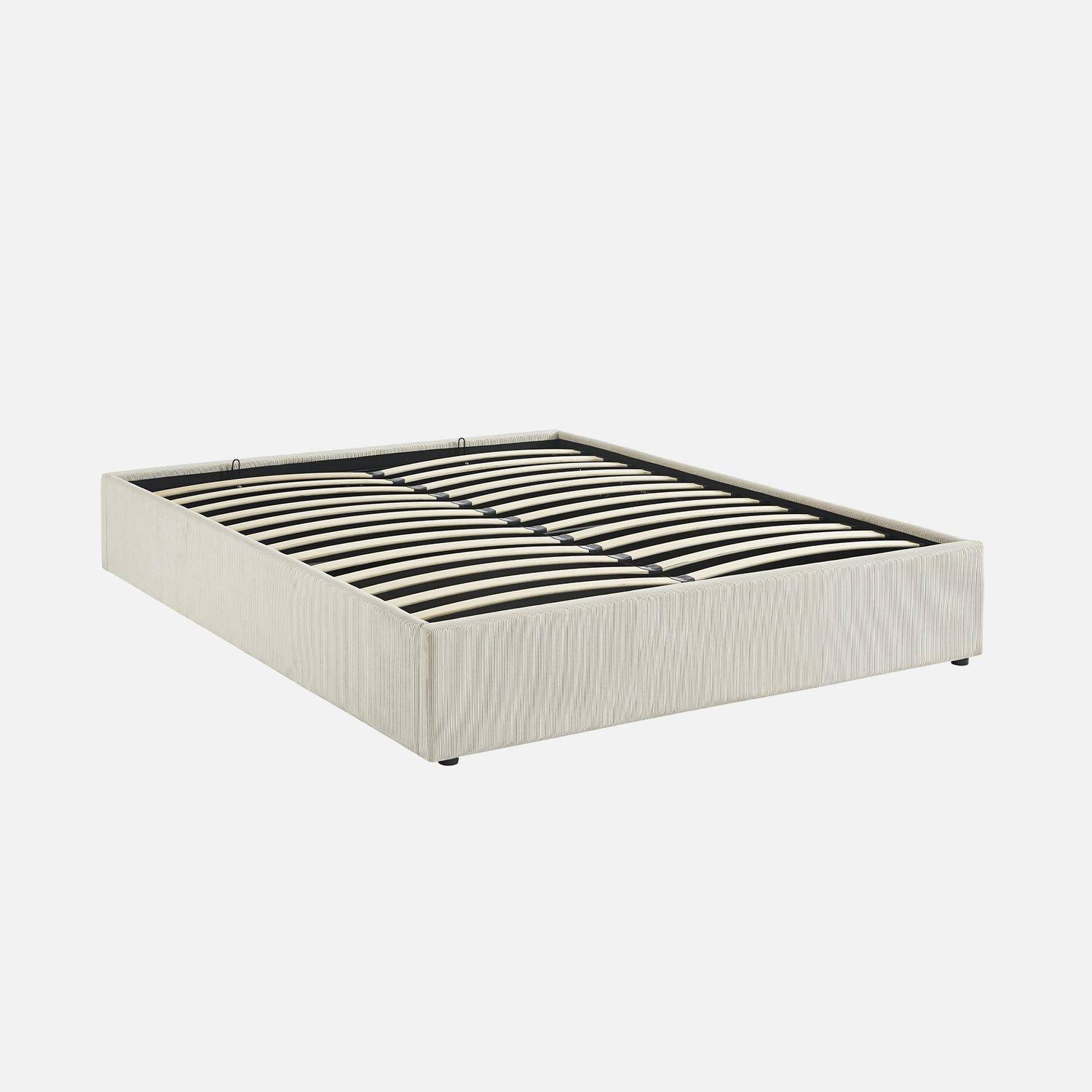 Boxbett mit Lattenrost und Kopfteil, weißer Cord-Bezug, B213 x T166.5 x H32cm - Devon Photo2