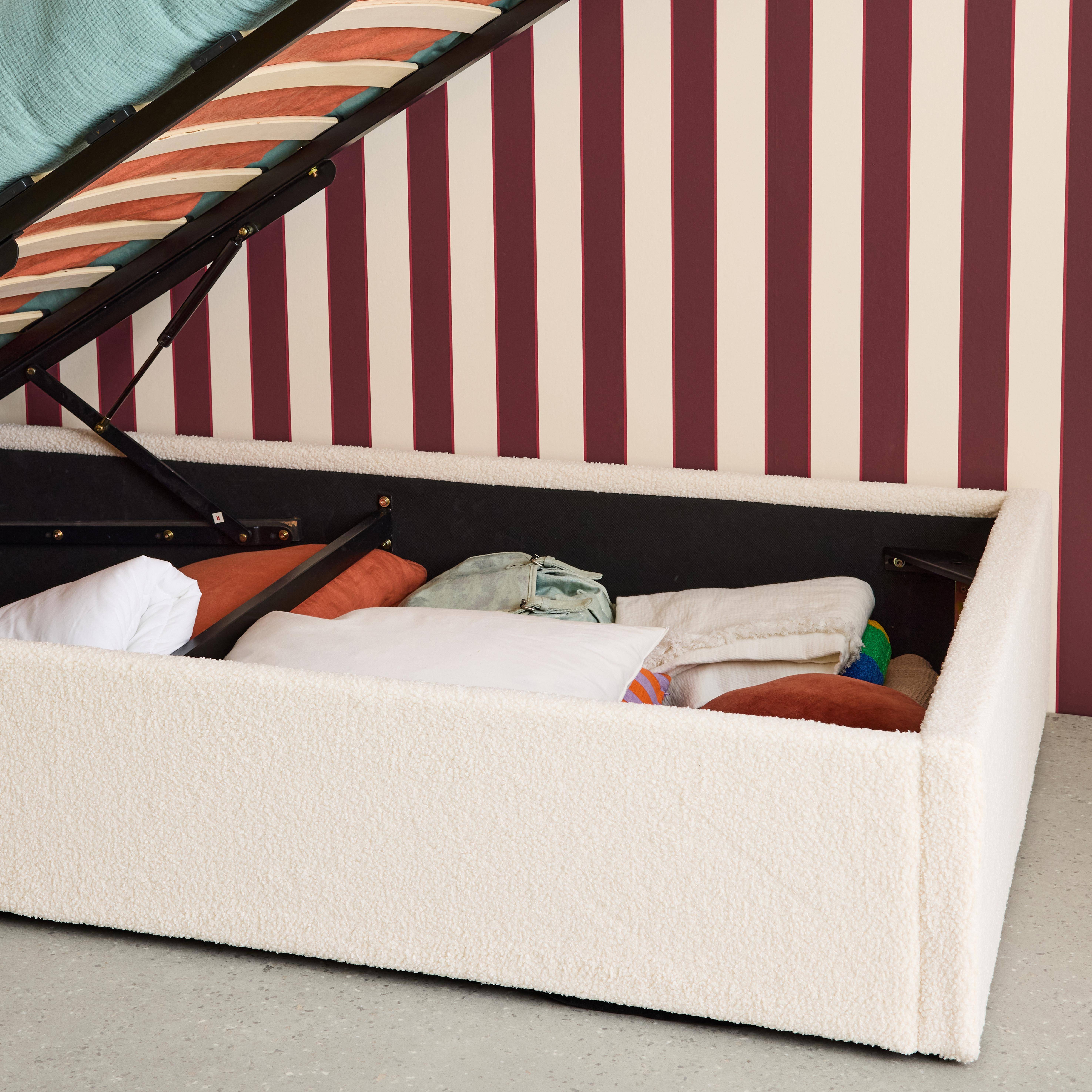 Lit coffre avec sommier à lattes, finition bouclette, blanc, L 203 x P 97 x H 32cm Photo2