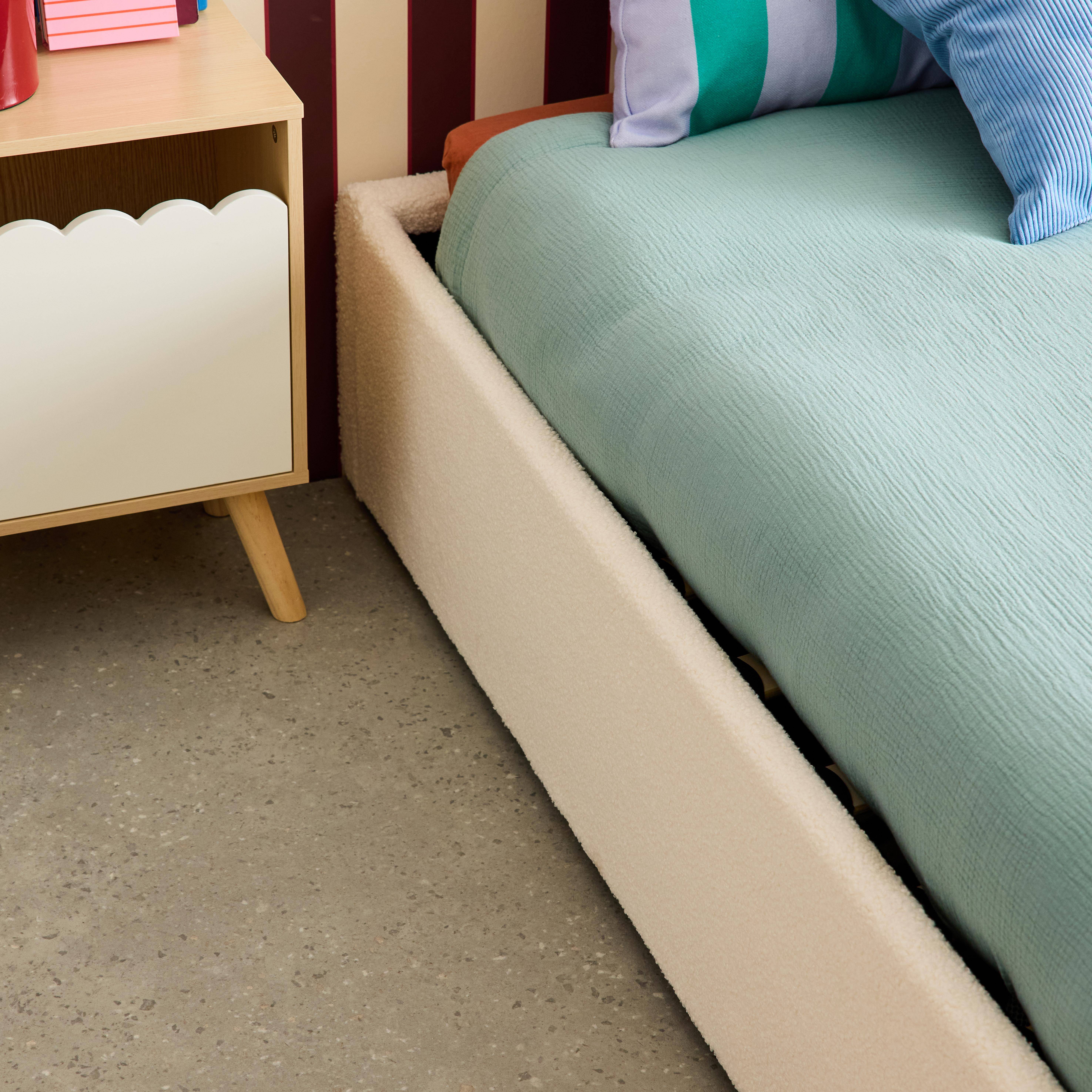 Lit coffre avec sommier à lattes, finition bouclette, blanc, L 203 x P 97 x H 32cm,sweeek,Photo4