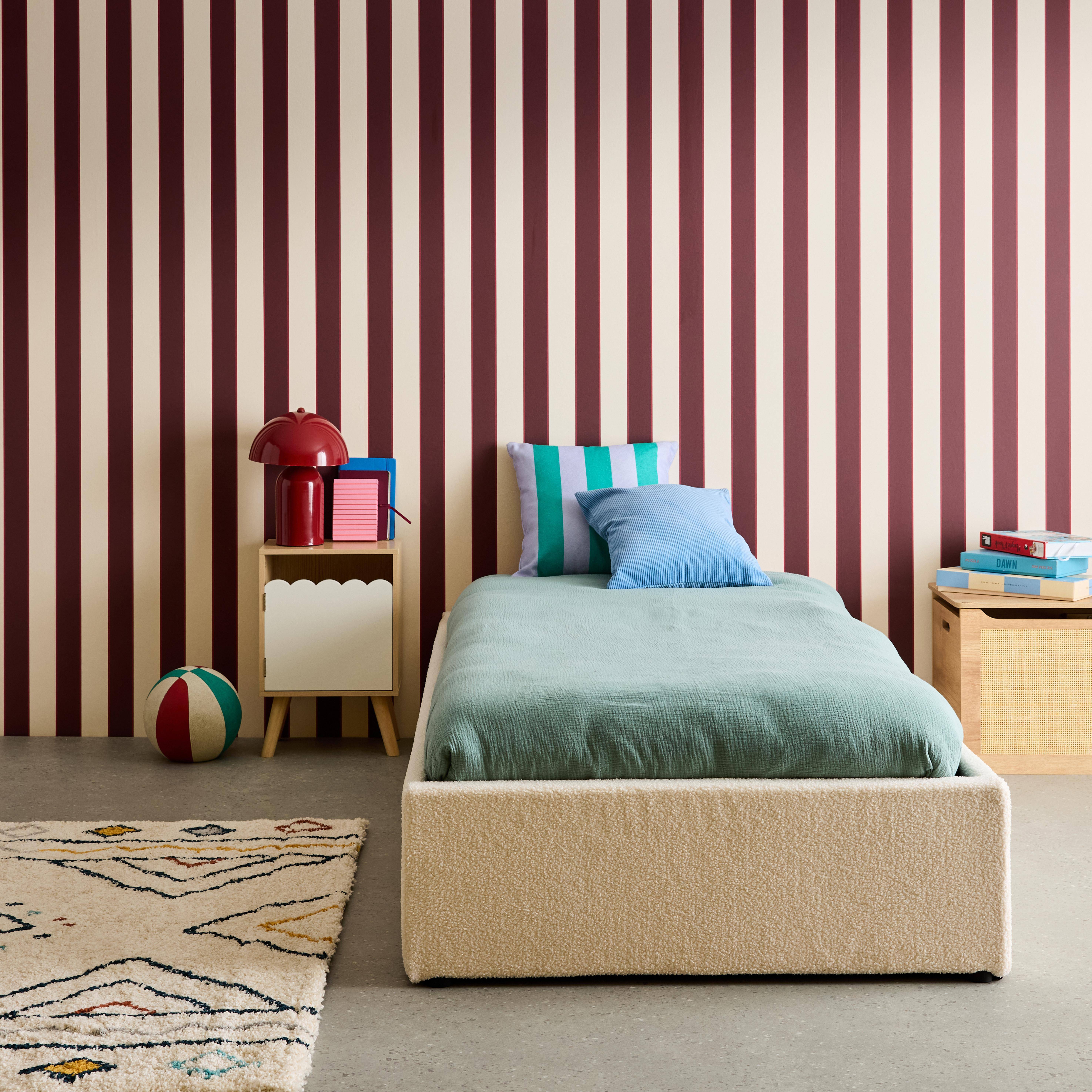 Lit coffre avec sommier à lattes, finition bouclette, blanc, L 203 x P 97 x H 32cm Photo3