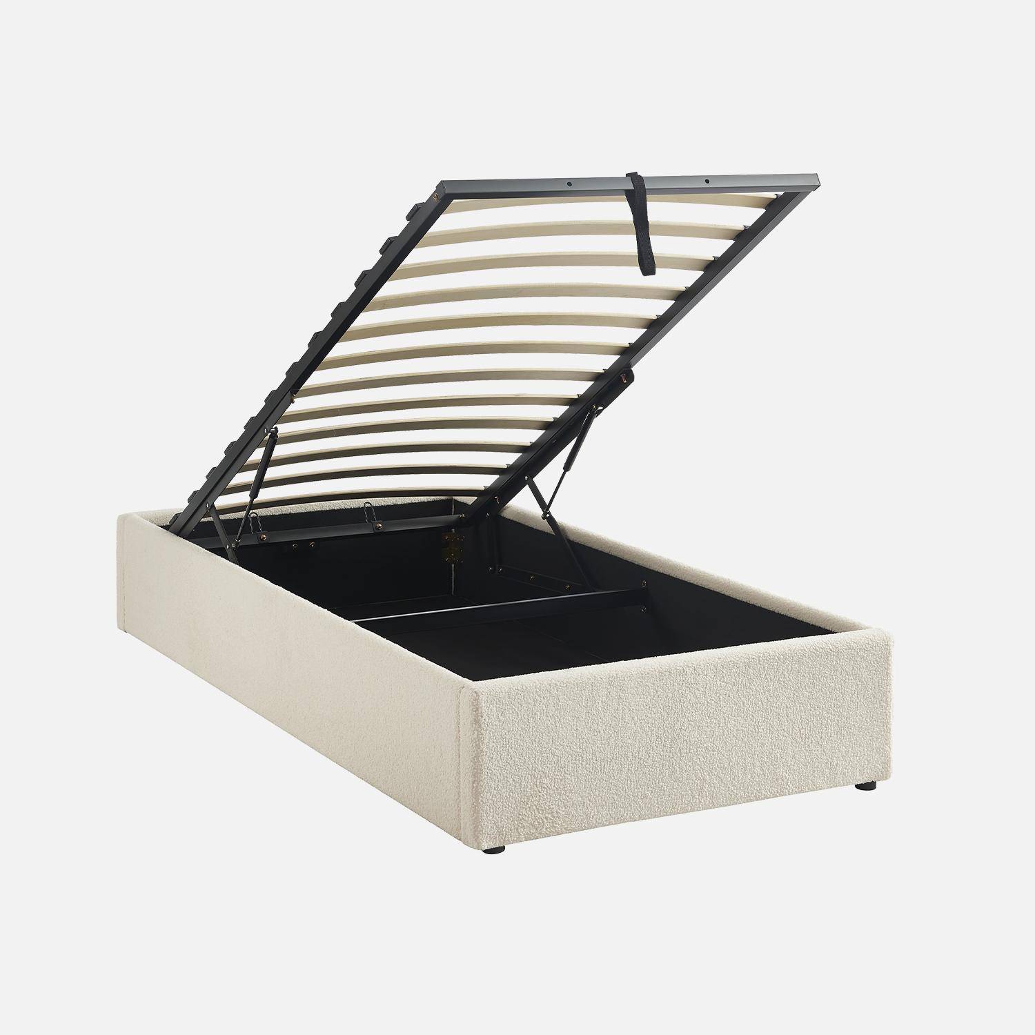 Lit coffre avec sommier à lattes, finition bouclette, blanc, L 203 x P 97 x H 32cm,sweeek,Photo6