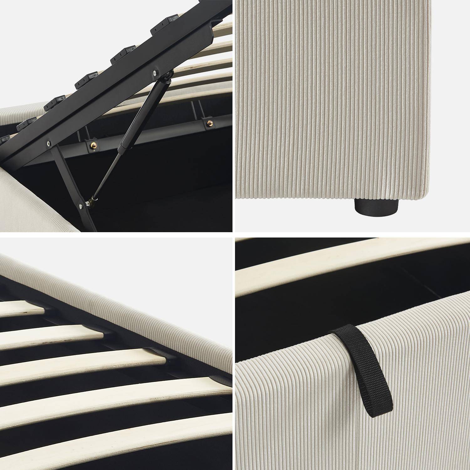 Cama con somier abatible 90x190cm, acabado en pana fina Blanco - 203x97x32 cm,sweeek,Photo4