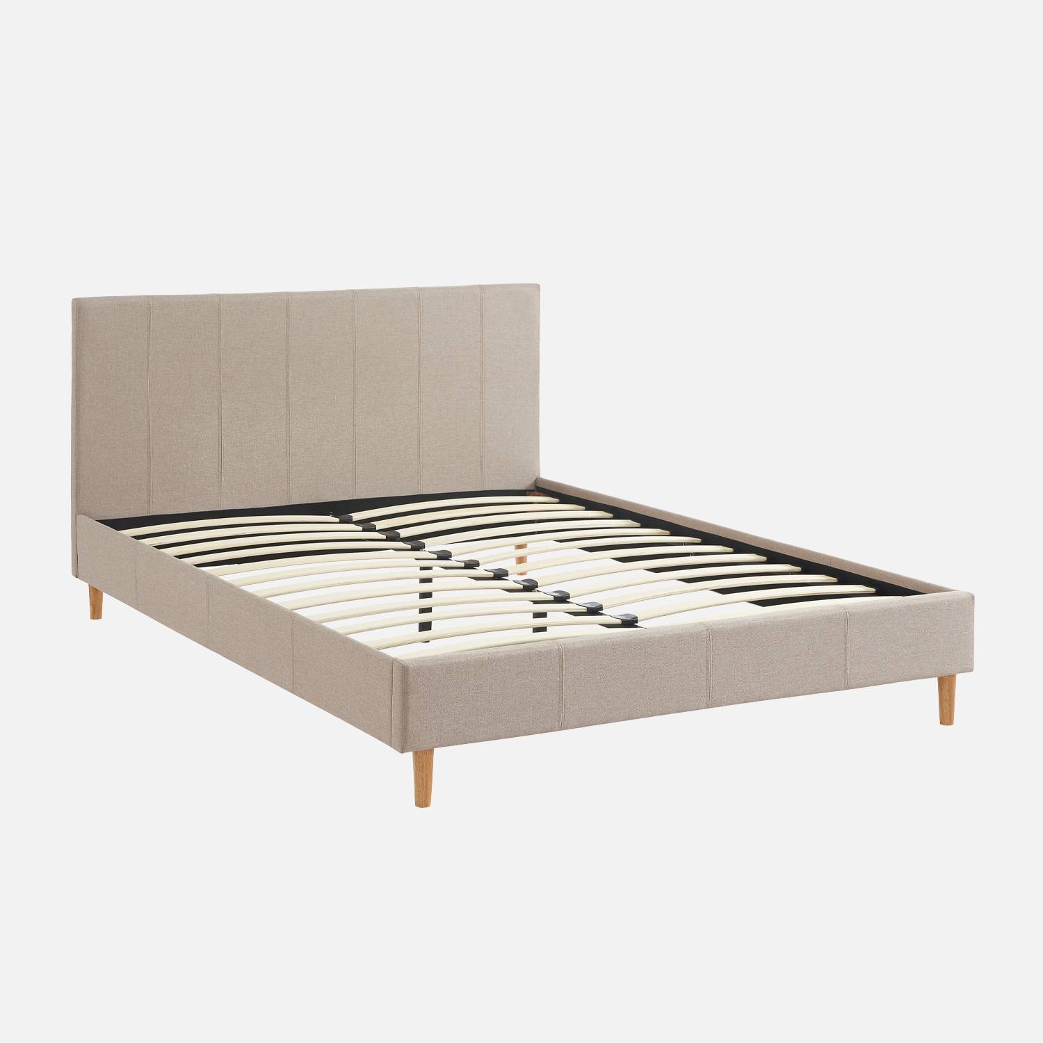 Bed met lattenbodem en hoofdeinde, beige | sweeek