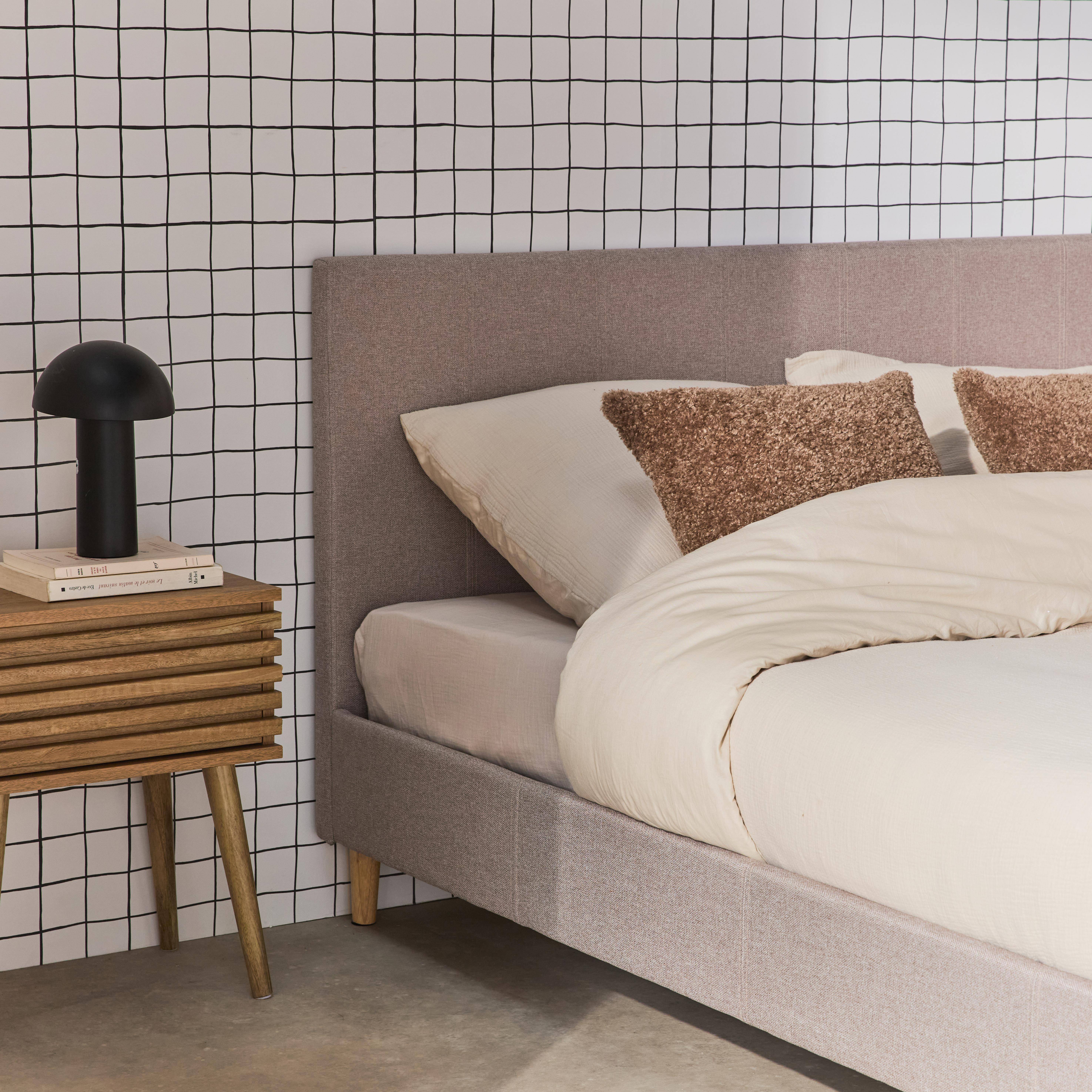 Letto contenitore imbottito 140x190 cm in velluto - con cassetto e rete a doghe - Beige (senza materasso