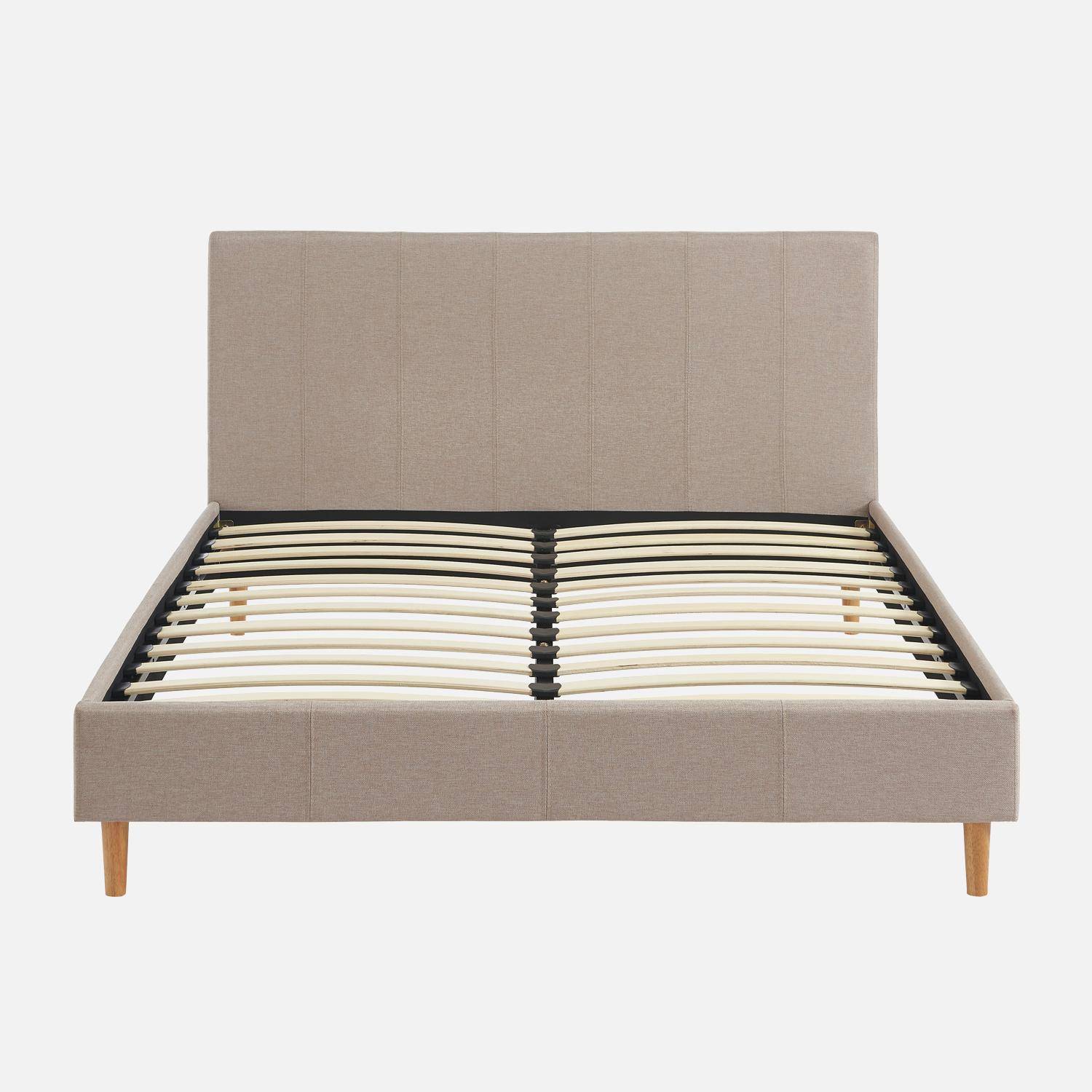 Bed met lattenbodem en hoofdeinde, stoffen afwerking, beige, B 202 x D 148 x H 88cm,sweeek,Photo2