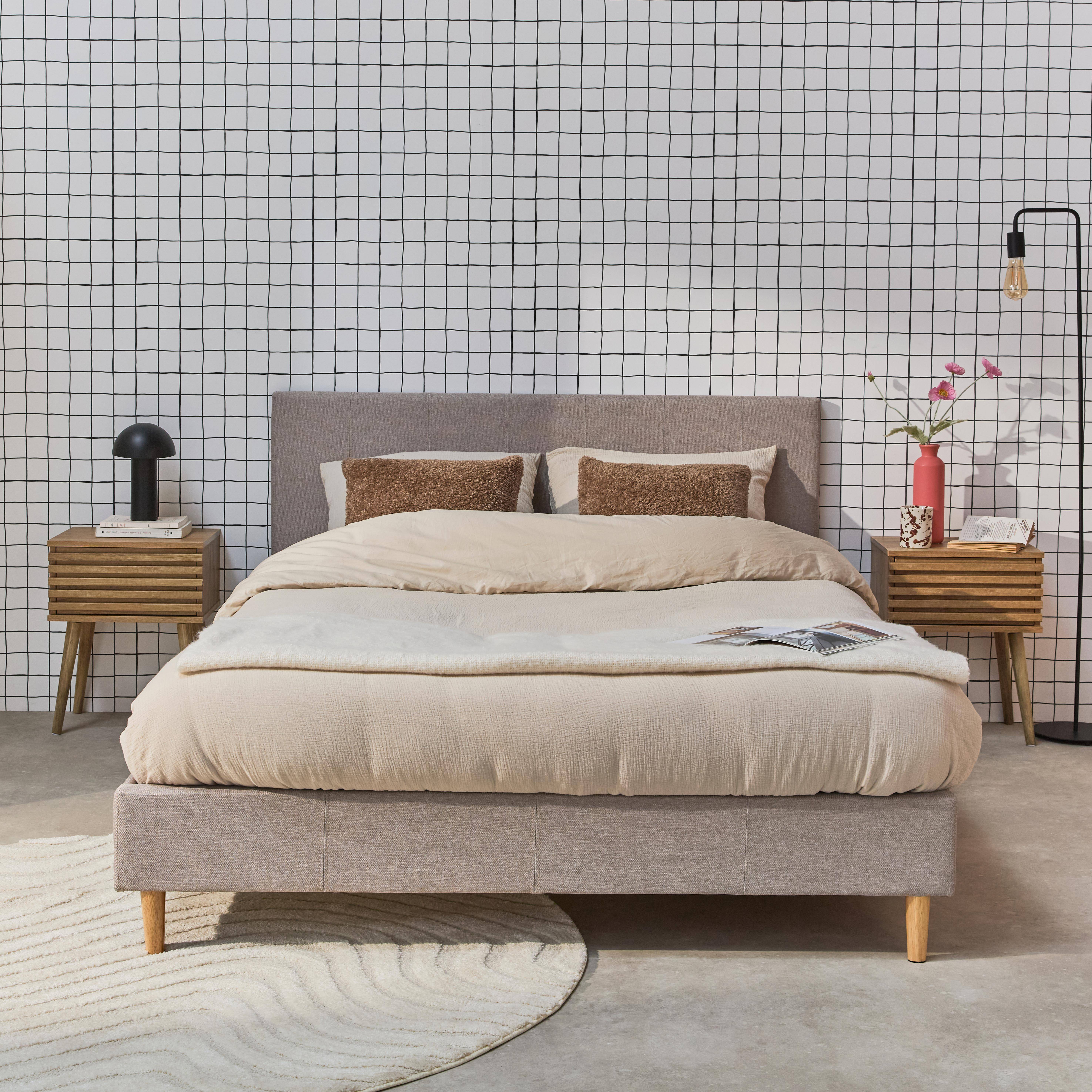 Bett mit Lattenrost und Kopfteil, Stoffbezug, beige, B 202 x T 148 x H 88cm Photo1