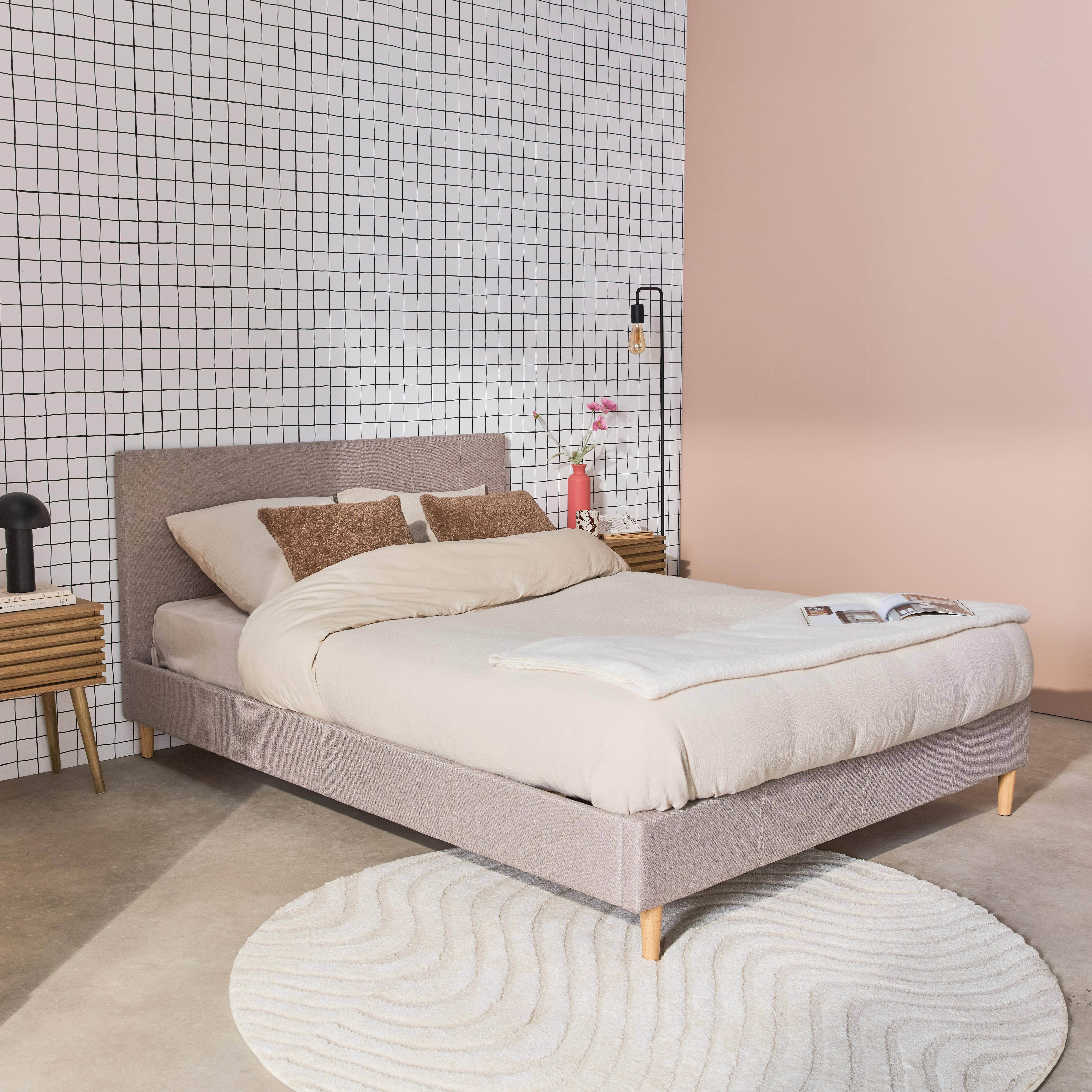 Bett mit Lattenrost und Kopfteil, Stoffbezug, beige, B 202 x T 148 x H 88cm Photo2