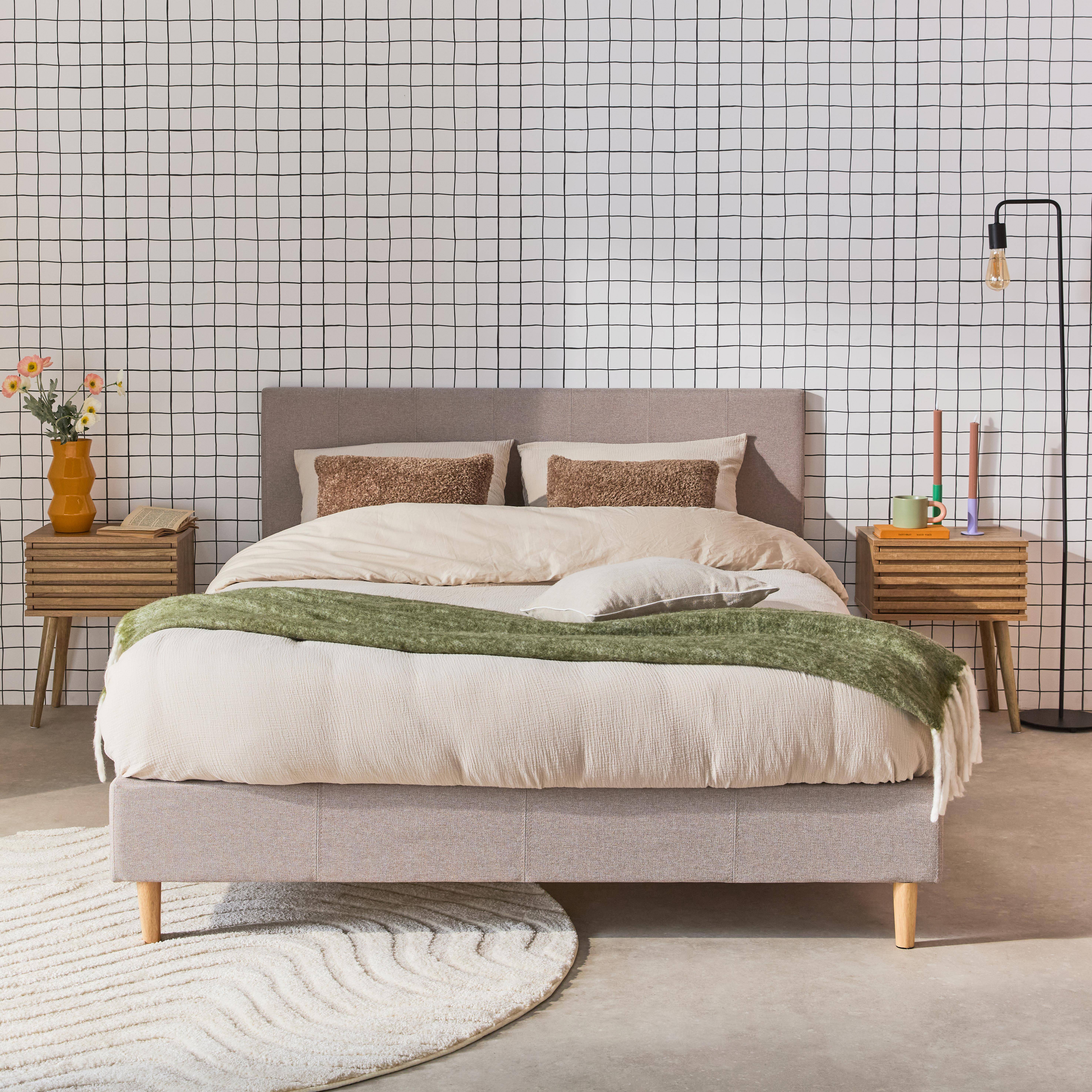 Bed met lattenbodem en hoofdeinde, stoffen afwerking, lichtgrijs, B 202 x D 148 x H 88cm Photo1