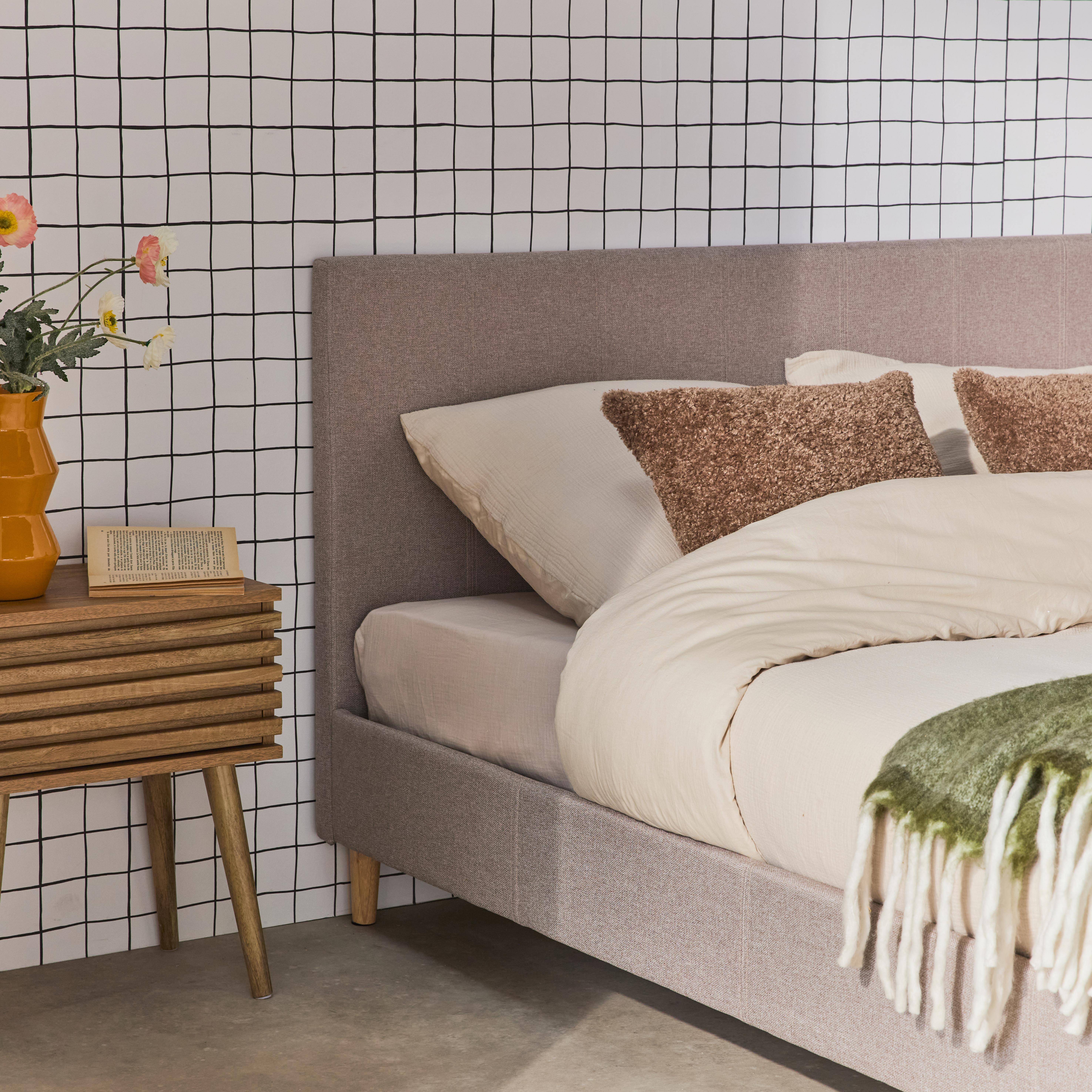 Bed met lattenbodem en hoofdeinde, stoffen afwerking, lichtgrijs, B 202 x D 148 x H 88cm Photo3